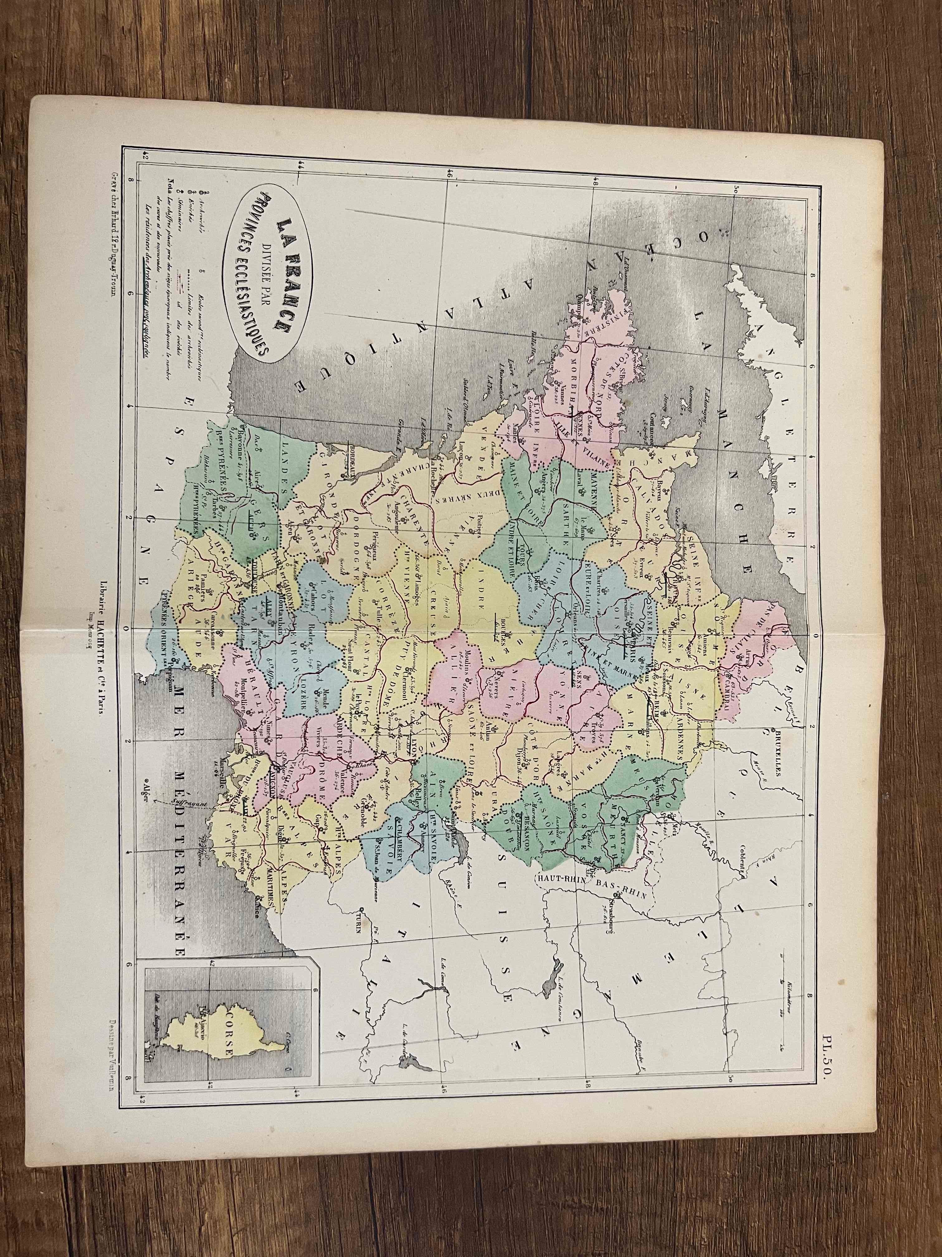 1900'lerin Başından Kalma Fransa Kilise Bölgeleri Haritası