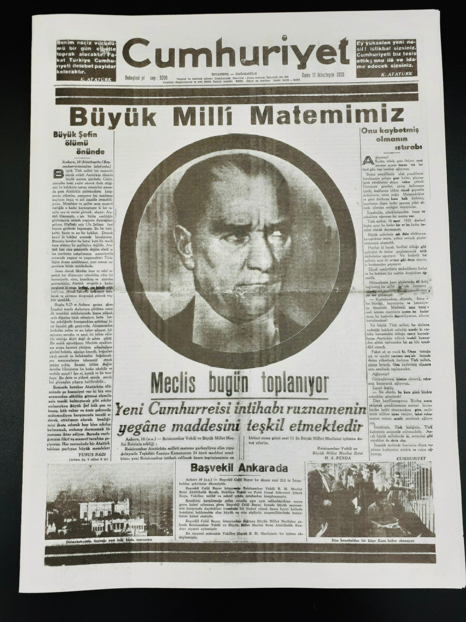11 Kasım 1938 Sayılı Cumhuriyet Gazetesi