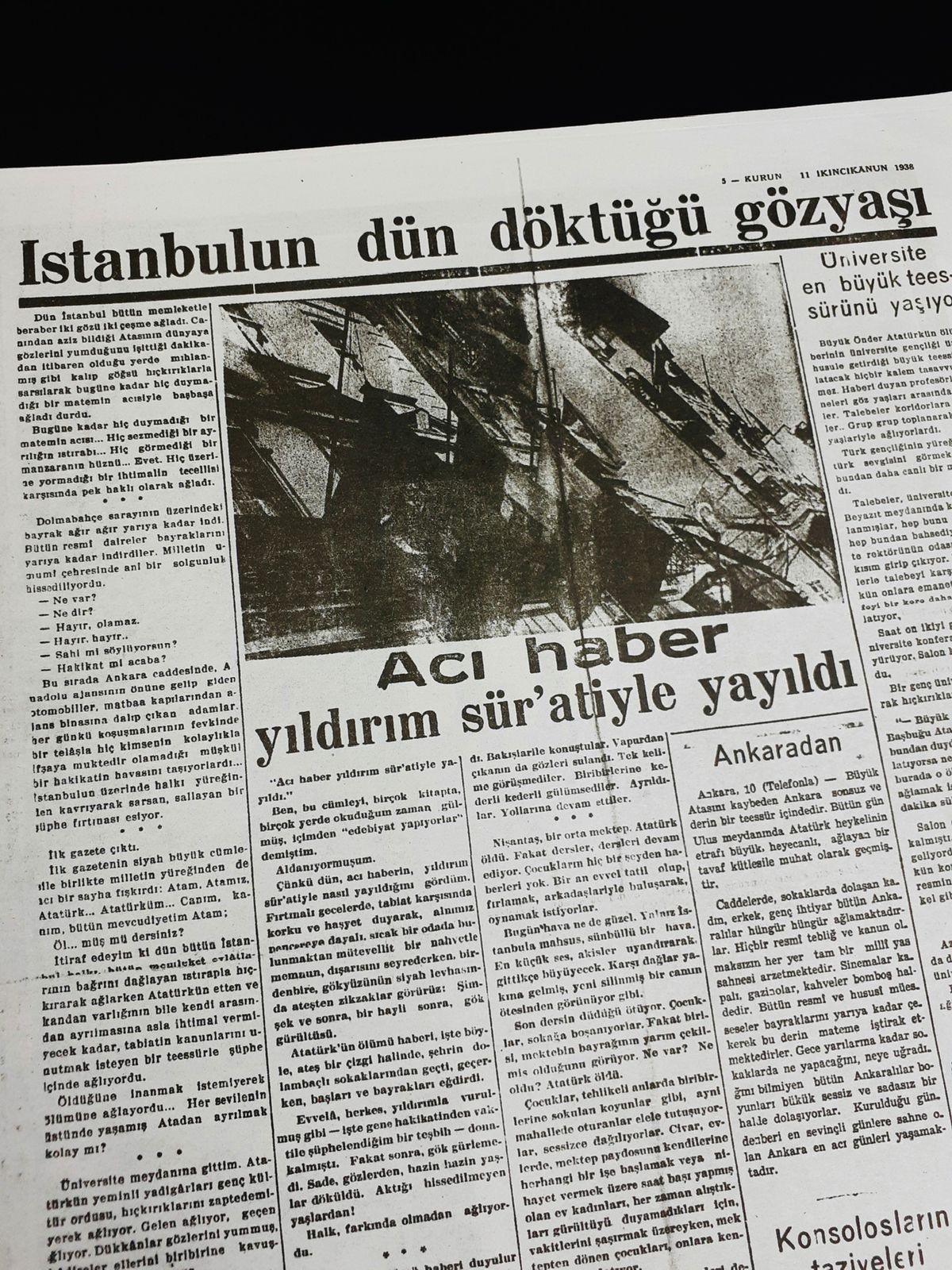 11 Kasım 1938 Sayılı Kurun Gazetesi