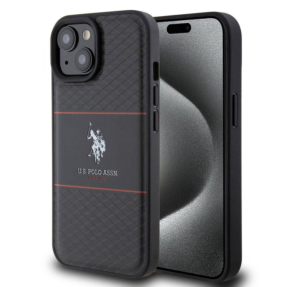 iPhone 15 Plus Kılıf U.S. Polo Assn. Orjinal Lisanslı Deri Şeritli Logo Dizayn Kılıf