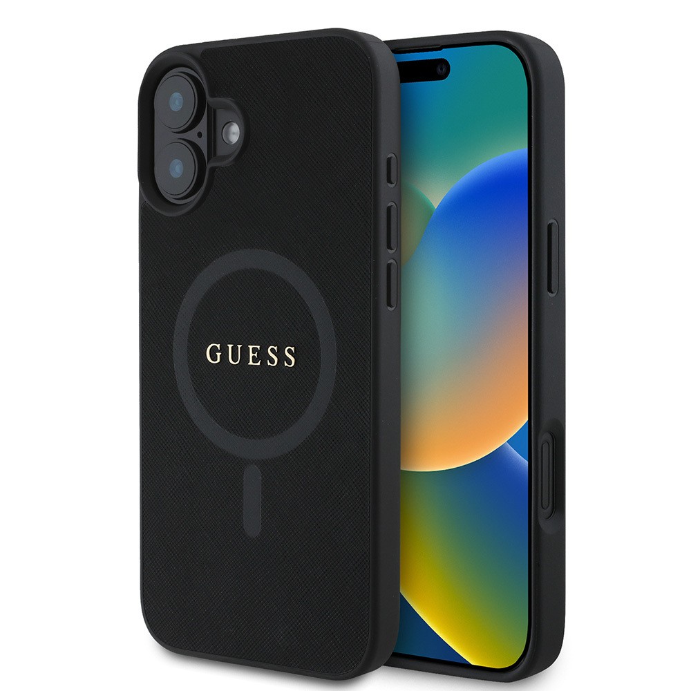 iPhone 16 Kılıf Guess Orjinal Lisanslı Magsafe Şarj Özellikli Yazı Logolu Saffiano Classic Kılıf