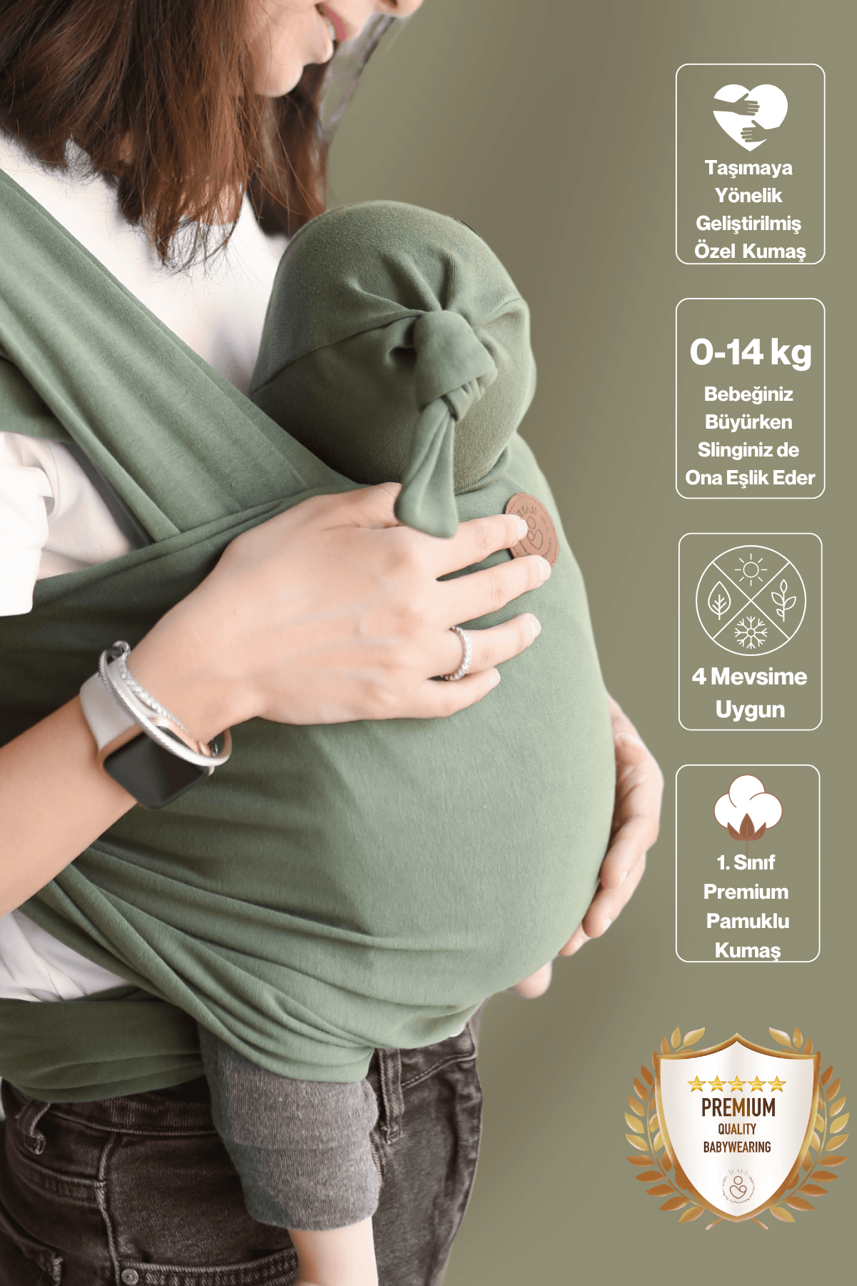 Premium Esnek Wrap Sling ( Babysling - sling - babysling - bebek taşıma şalı - babywearing - kanguru ) - Haki
