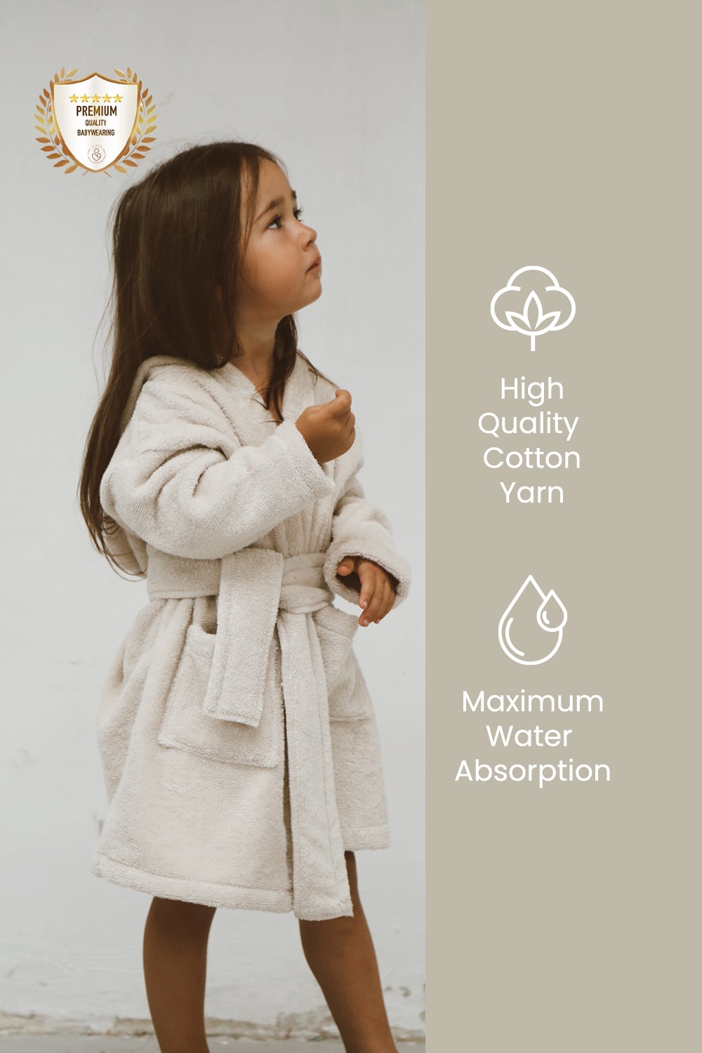 Special Buldan Weave 100% Pure Cotton Kids Bathrobe - Stone
