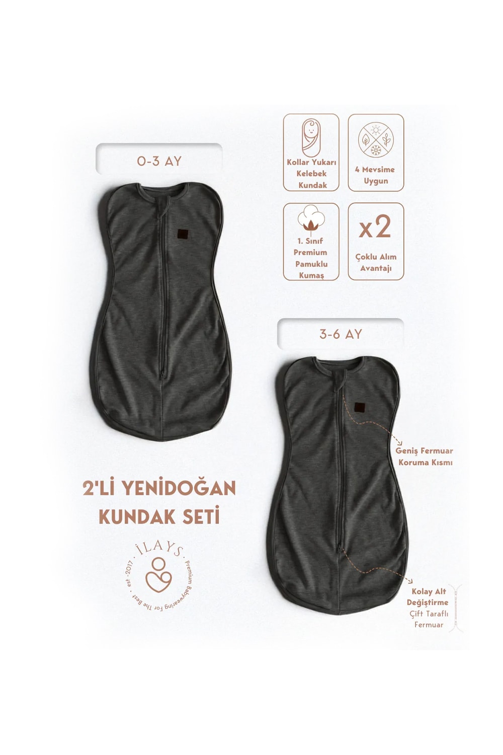 2'li Yenidoğan Kelebek Kundak - Antrasit