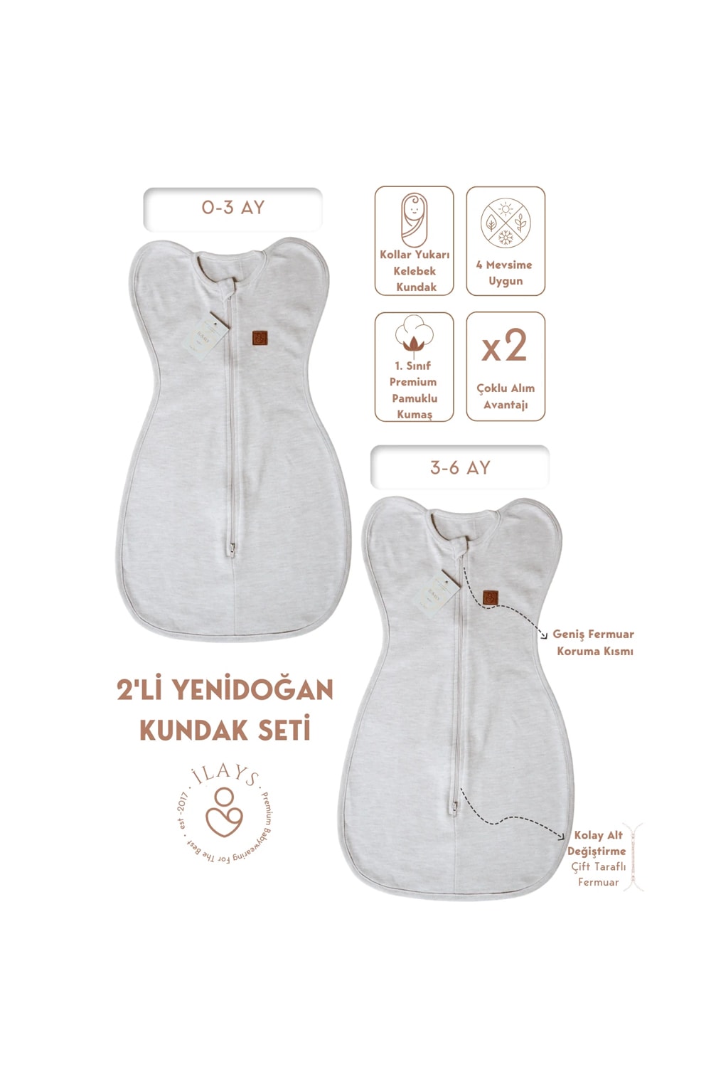 2'li Yenidoğan Kelebek Kundak - Soft Bej