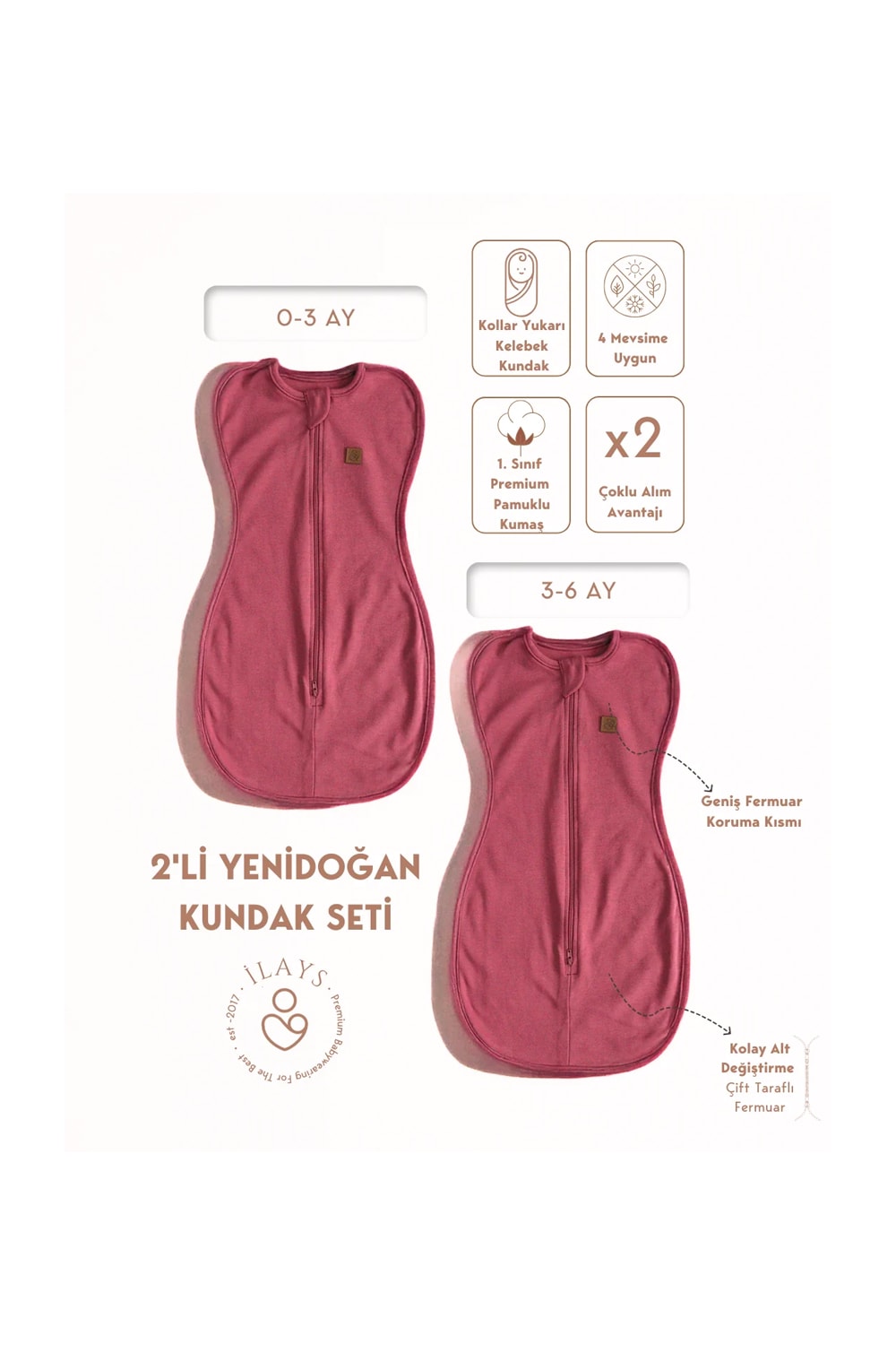 2'li Yenidoğan Kelebek Kundak - Mürdüm