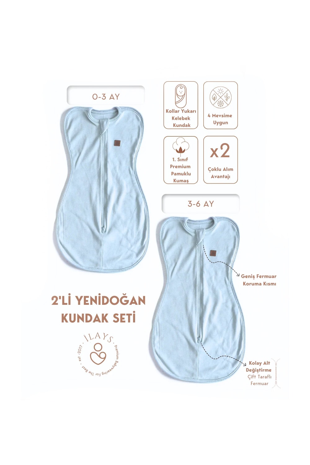 2'li Yenidoğan Kelebek Kundak - Soft Mavi