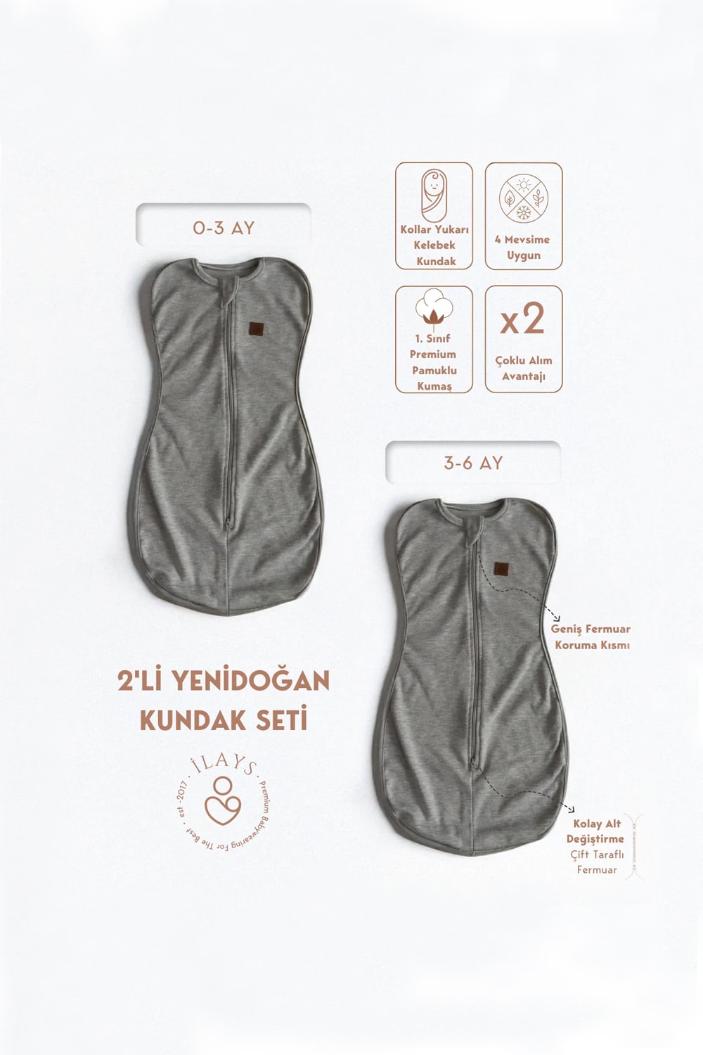 2'li Yenidoğan Kelebek Kundak - Gri