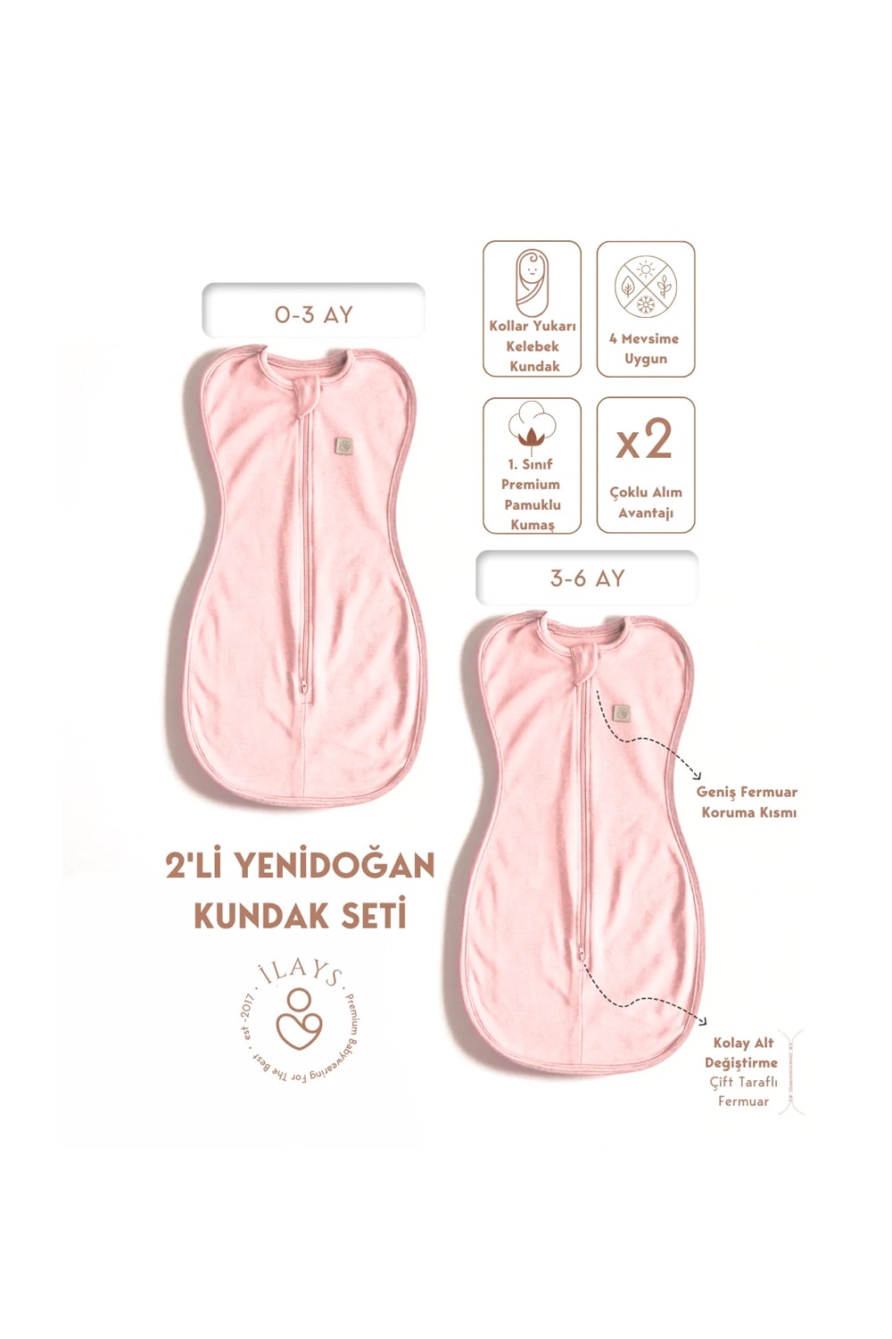 2'li Yenidoğan Kelebek Kundak - Soft Pembe