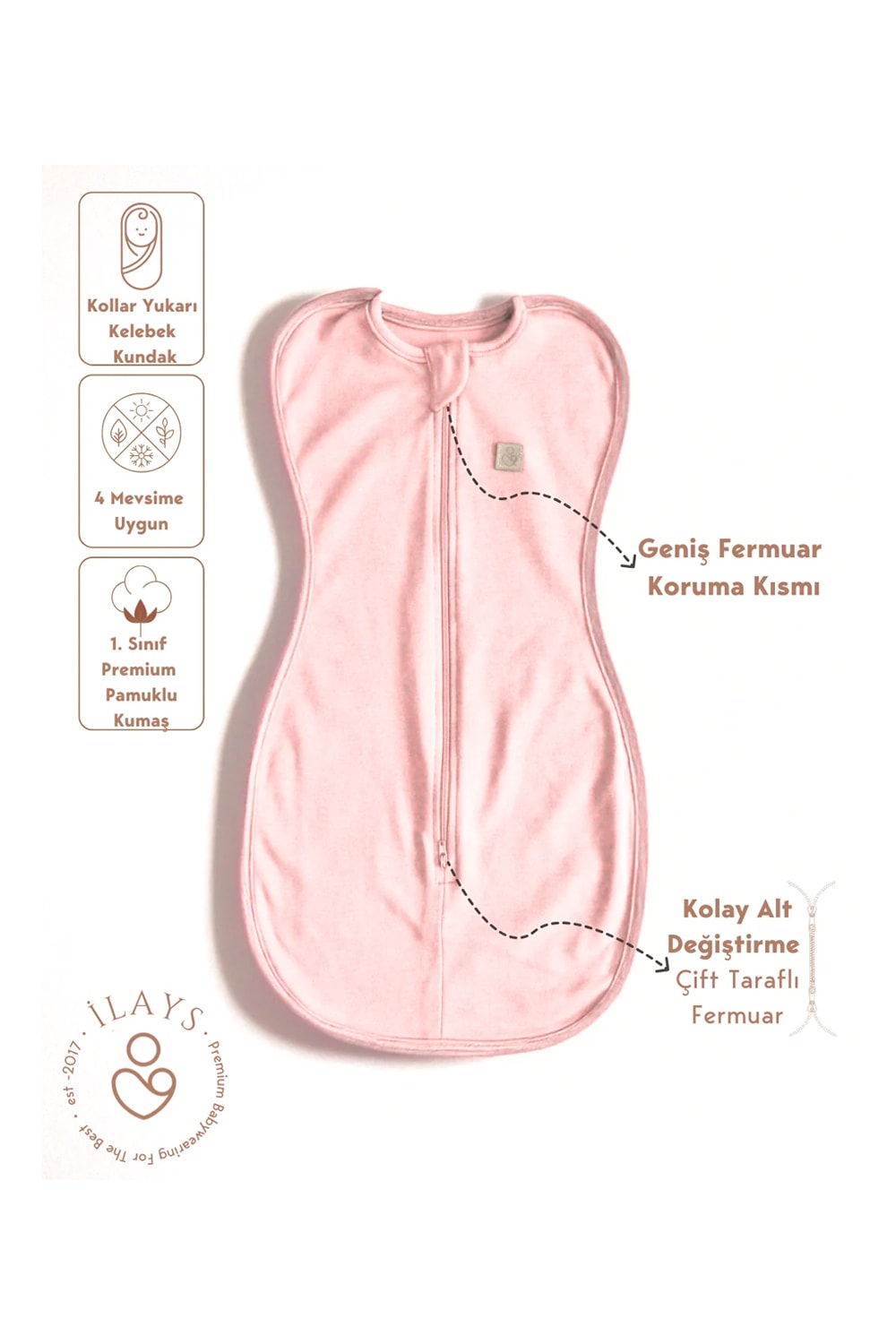 Yenidoğan Kundak Tulumu uyku kundağı uyku tulumu - Soft Pembe