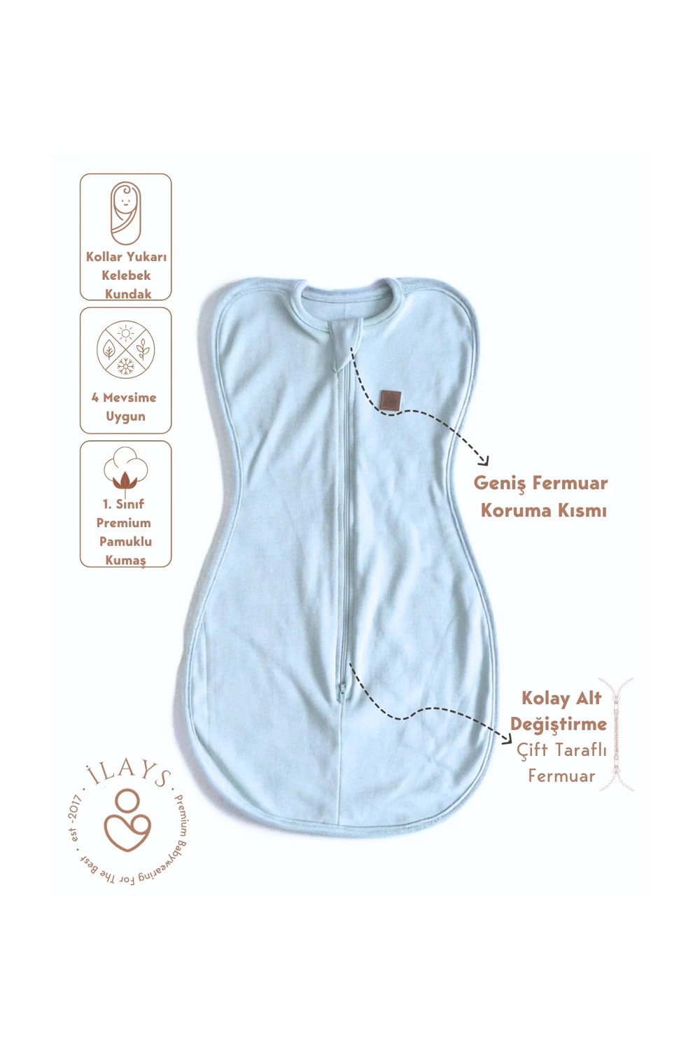 Yenidoğan Kundak Tulumu uyku kundağı uyku tulumu - Soft Mavi