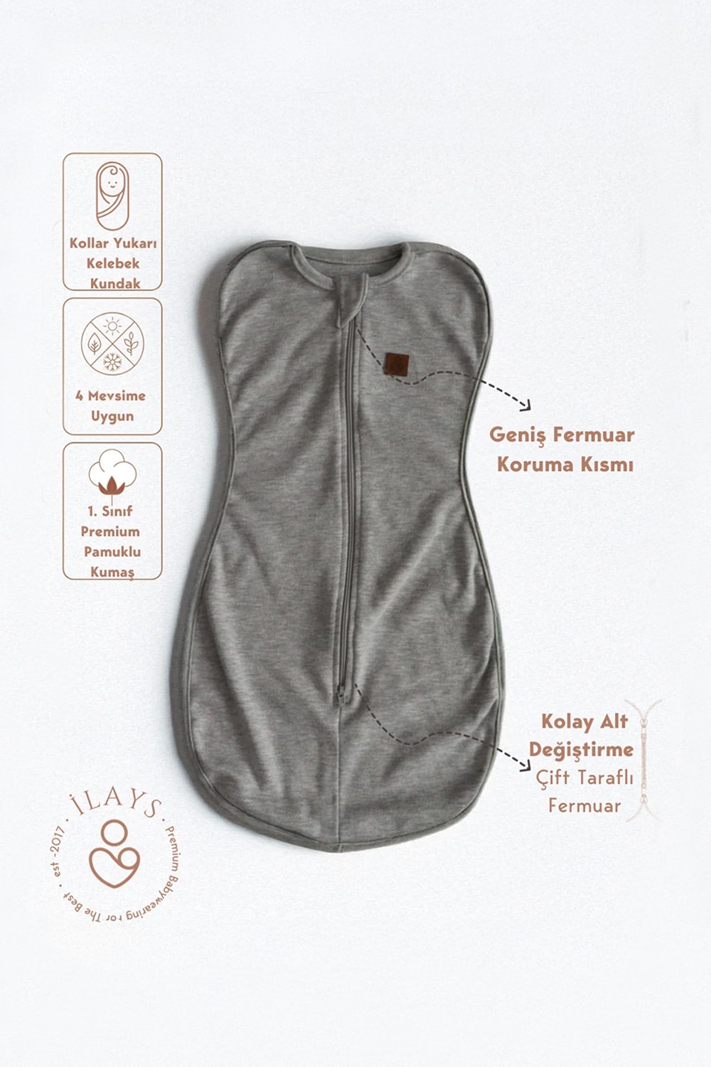 Yenidoğan Kundak Tulumu uyku kundağı uyku tulumu - Gri