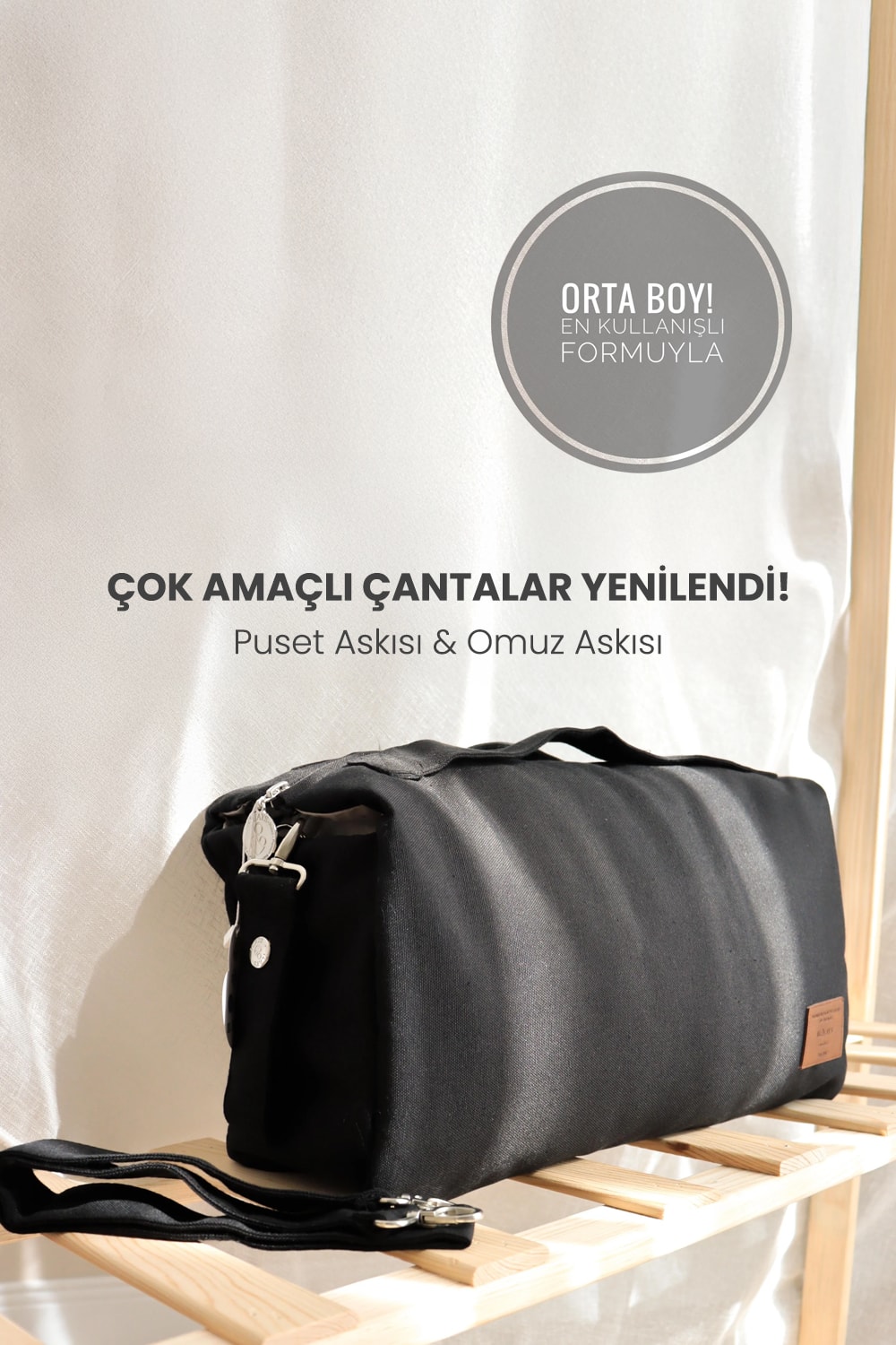 Çok Amaçlı Anne Bebek Bakım Çantası Seyahat Organizeri organizer çanta puset çantası omuz çantası - Siyah