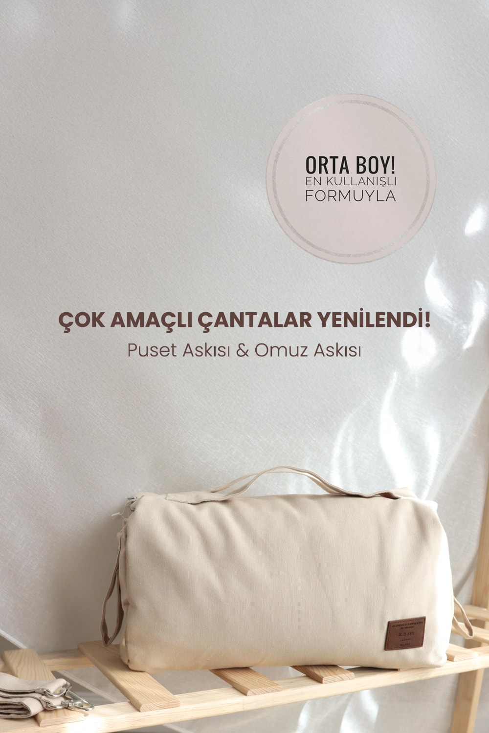 Çok Amaçlı Anne Bebek Bakım Çantası Seyahat Organizeri organizer çanta puset çantası omuz çantası - Krem