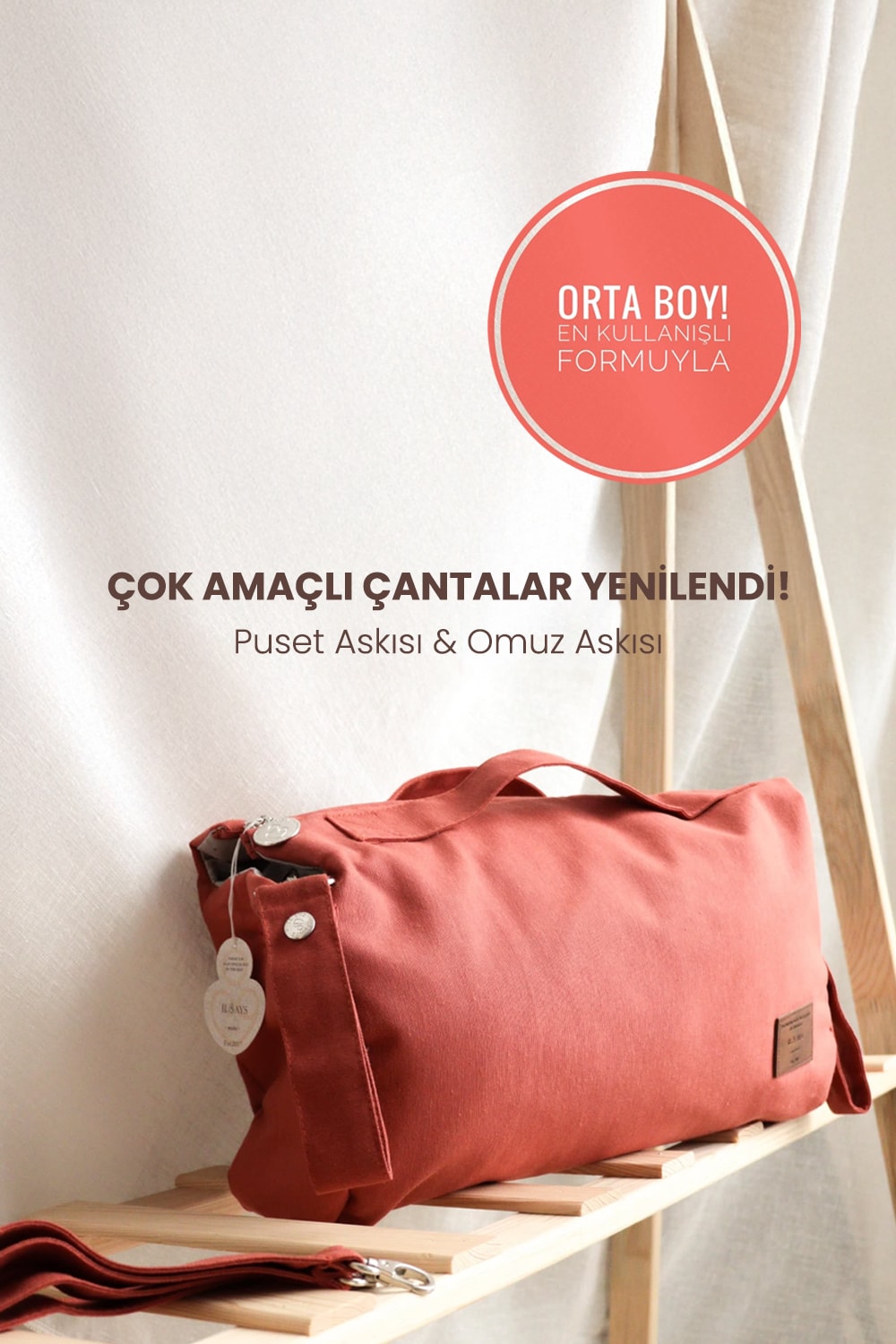 Çok Amaçlı Anne Bebek Bakım Çantası Seyahat Organizeri organizer çanta puset çantası omuz çantası - Kiremit