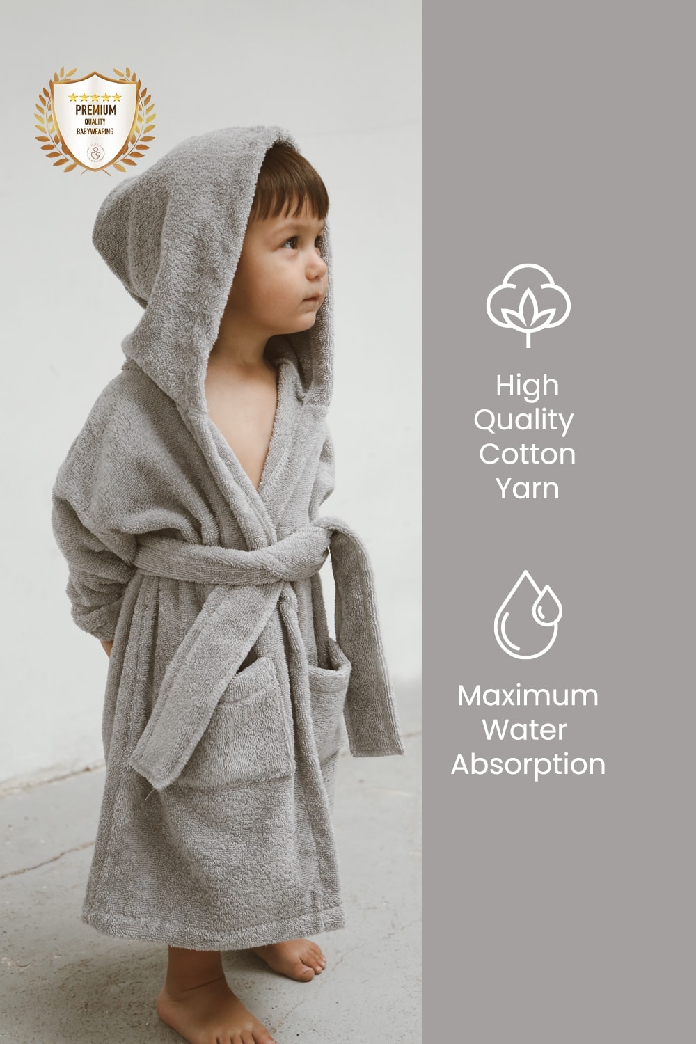 Special Buldan Weave 100% Pure Cotton Kids Bathrobe - Grey