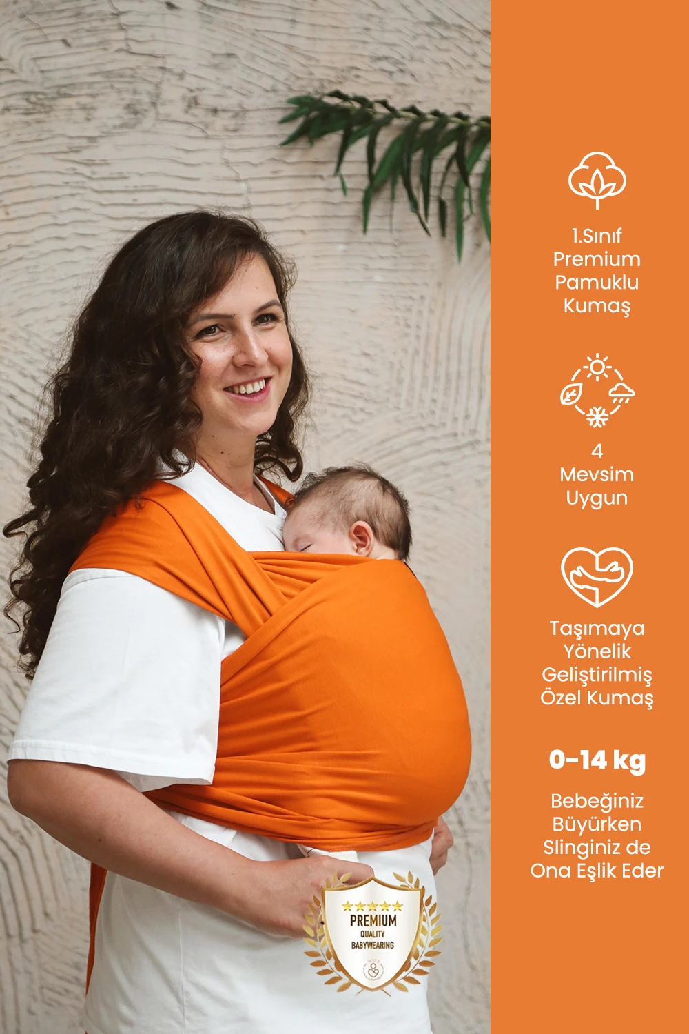 Premium Esnek Wrap Sling ( Babysling - sling - babysling - bebek taşıma şalı - babywearing - kanguru ) - Bal Kabağı