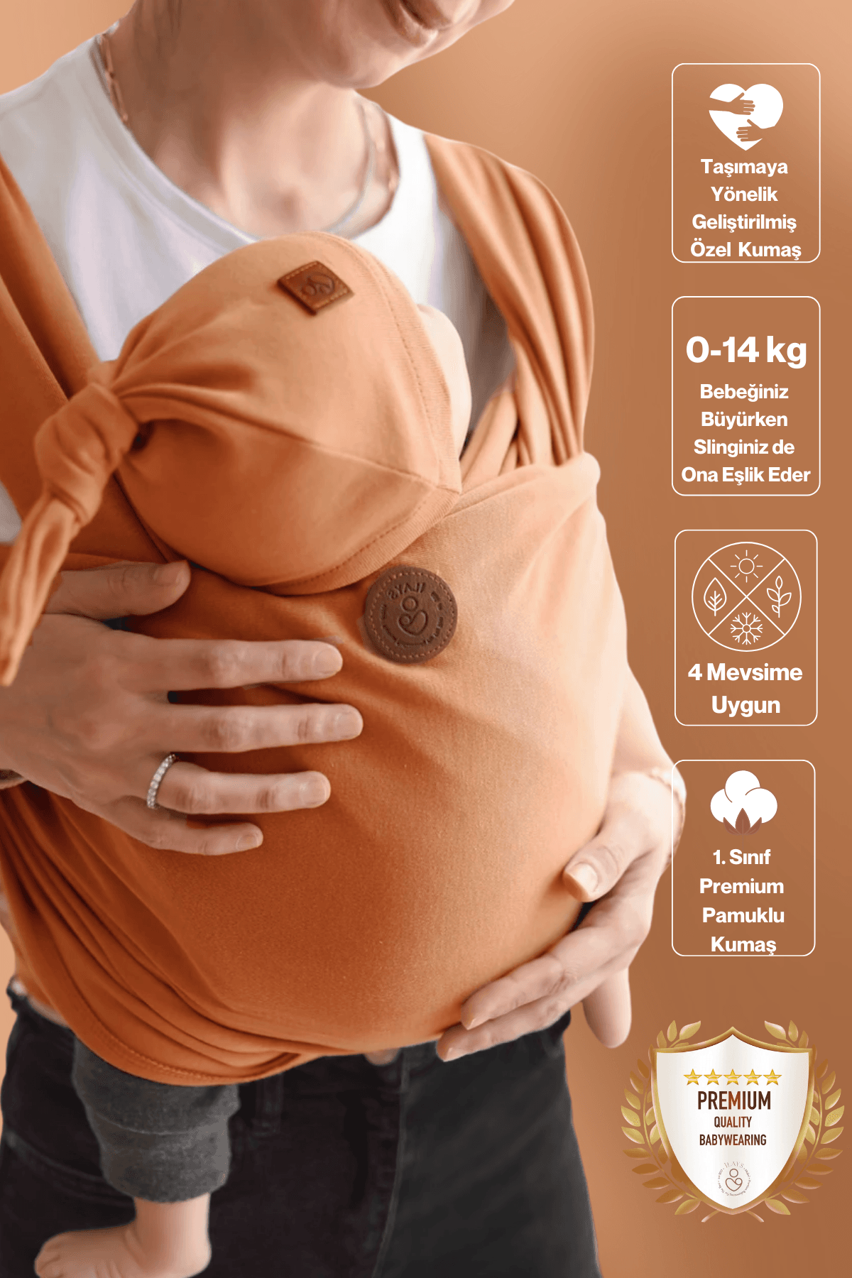 Premium Esnek Wrap Sling ( Babysling - sling - babysling - bebek taşıma şalı - babywearing - kanguru ) - Tarçın