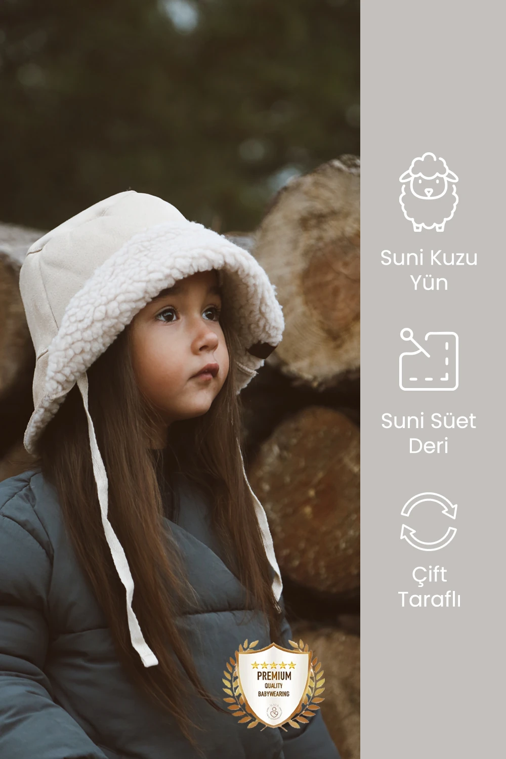 İthal Kuzu Süet Bağcıklı Kışlık Bucket Şapka çocuk şapka