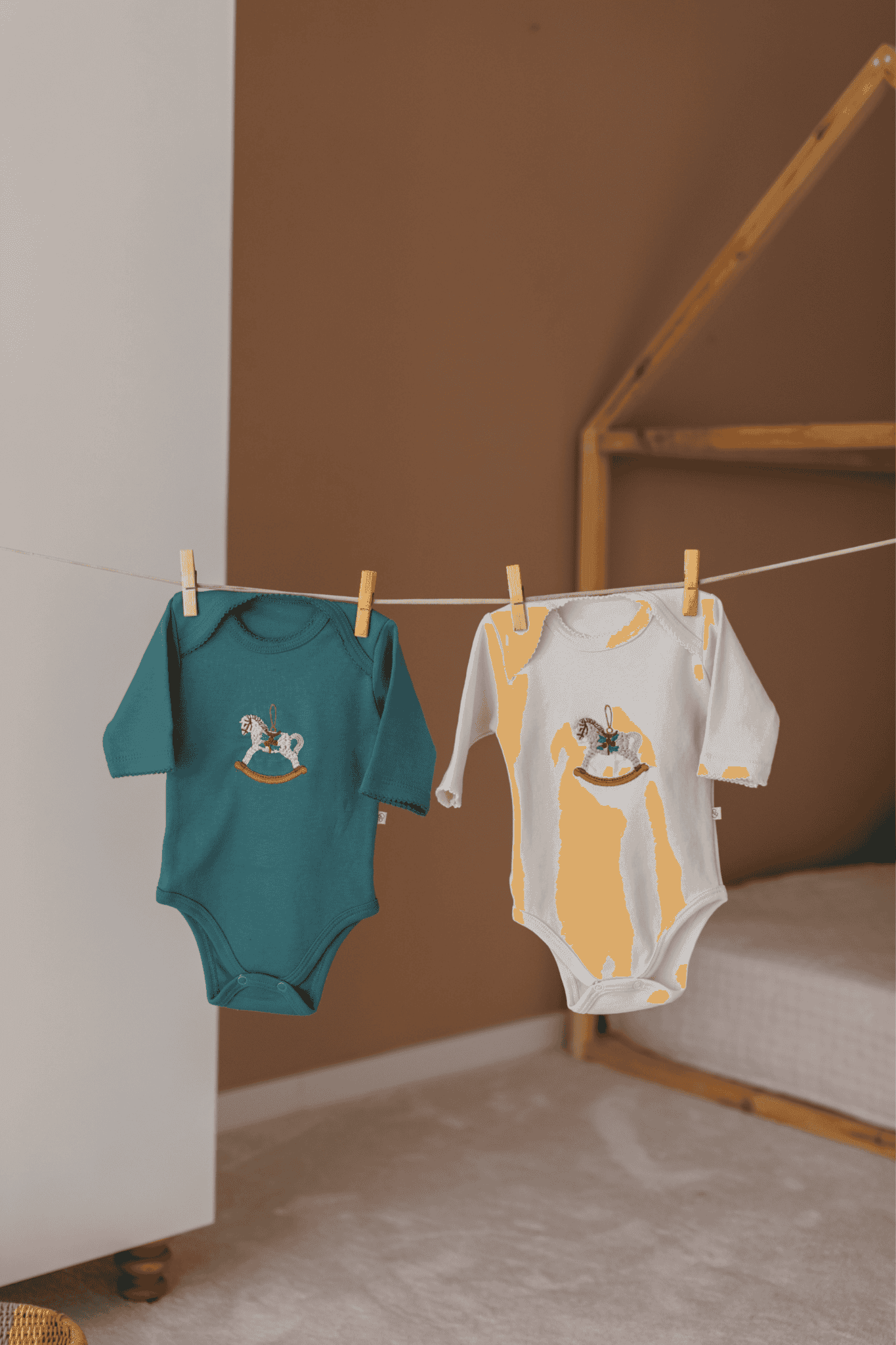 Premium %100 pamuklu Çıt çıtlı Nakışlı Uzun Kollu Bebek Zıbın Body 2li Set Takım - Nefti / Krem
