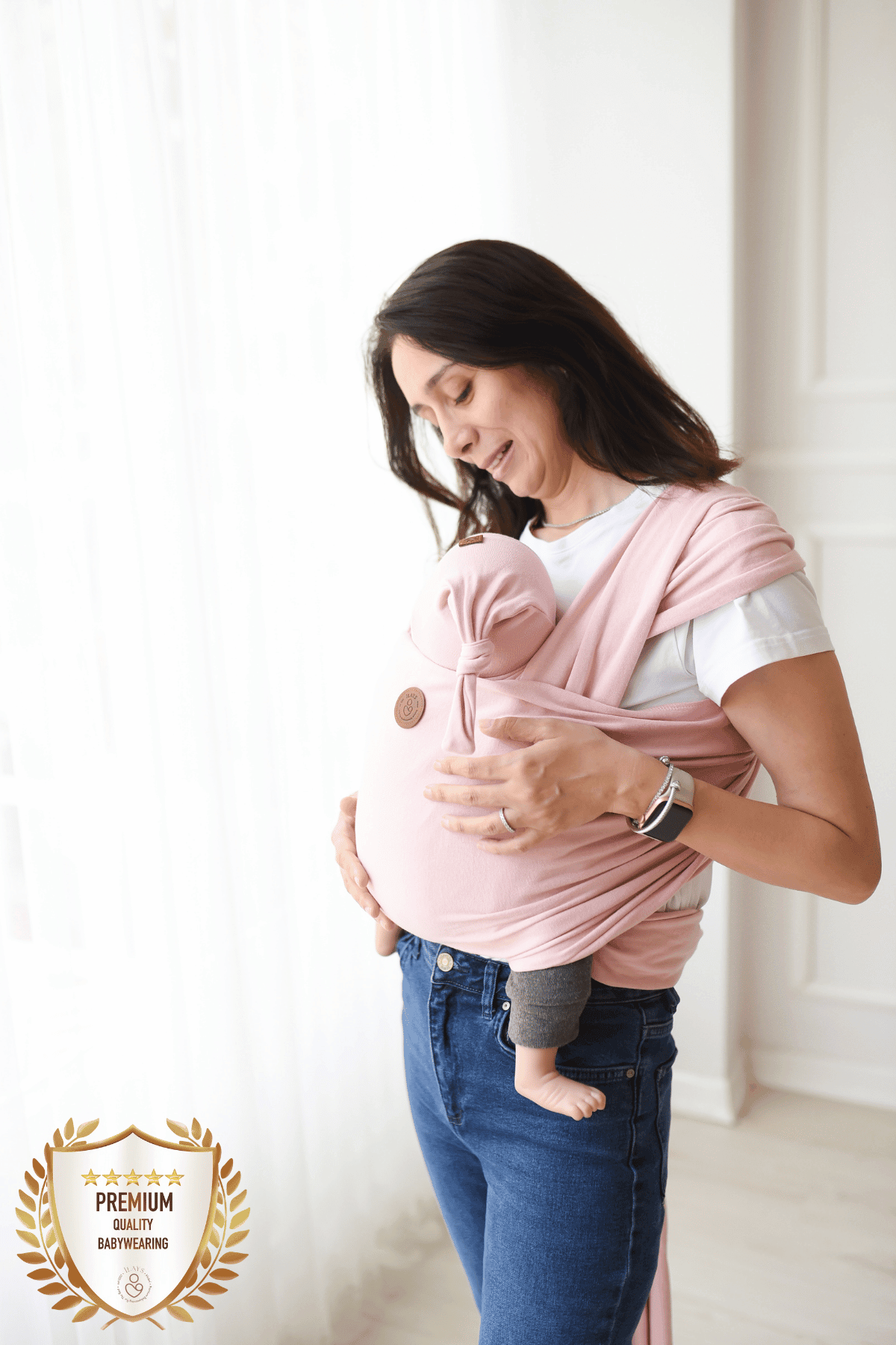 Premium Esnek Wrap Sling ( Babysling - sling - babysling - bebek taşıma şalı - babywearing - kanguru ) - Soft Pudra