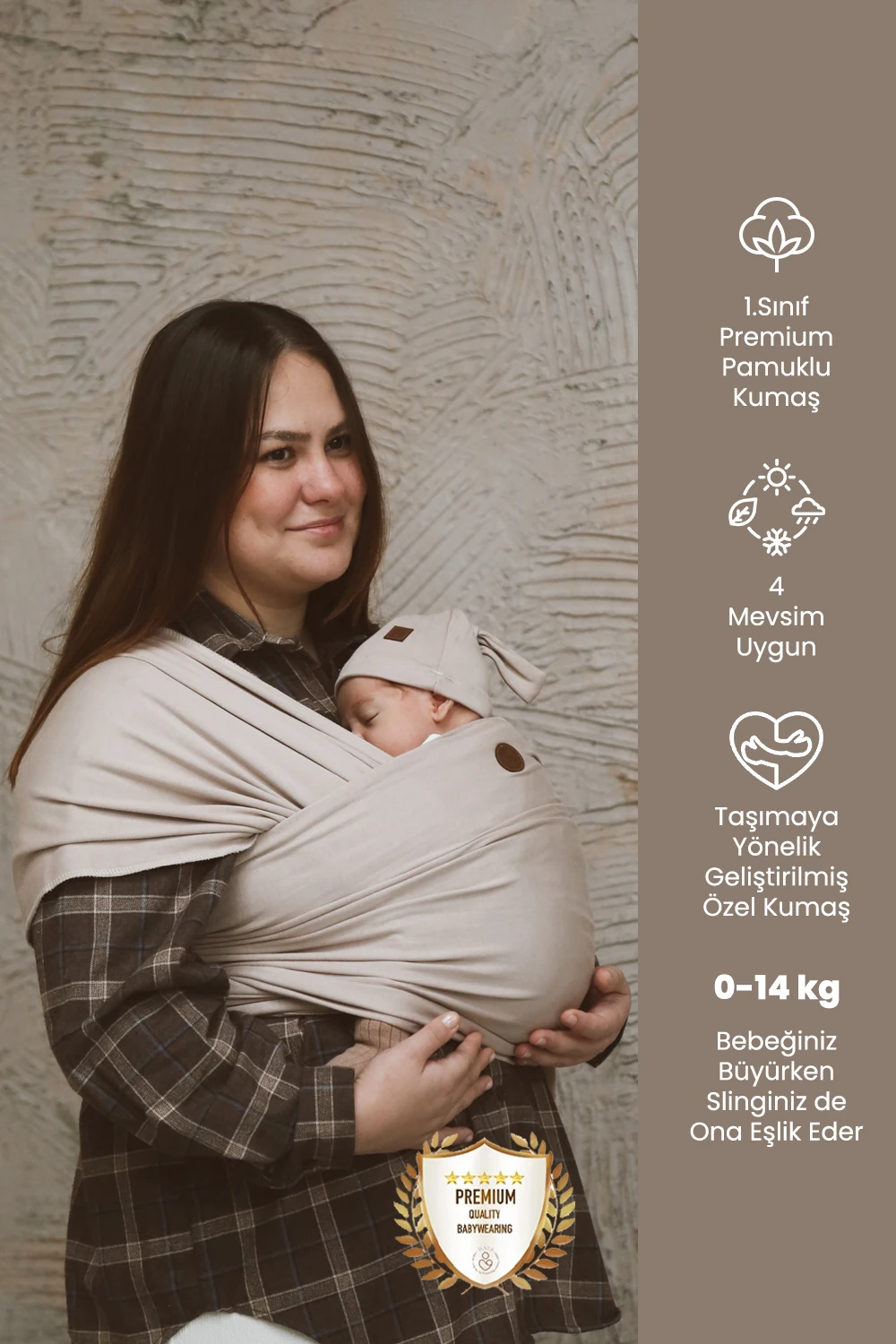 Premium Esnek Wrap Sling ( Babysling - sling - babysling - bebek taşıma şalı - babywearing - kanguru ) - Sütlü Kahve