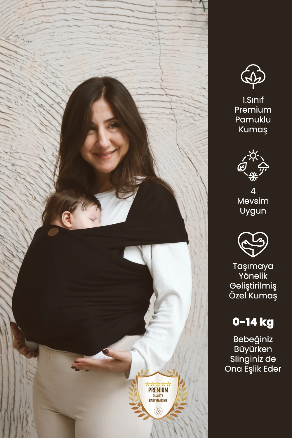 Premium Esnek Wrap Sling ( Babysling - sling - babysling - bebek taşıma şalı - babywearing - kanguru ) - Siyah