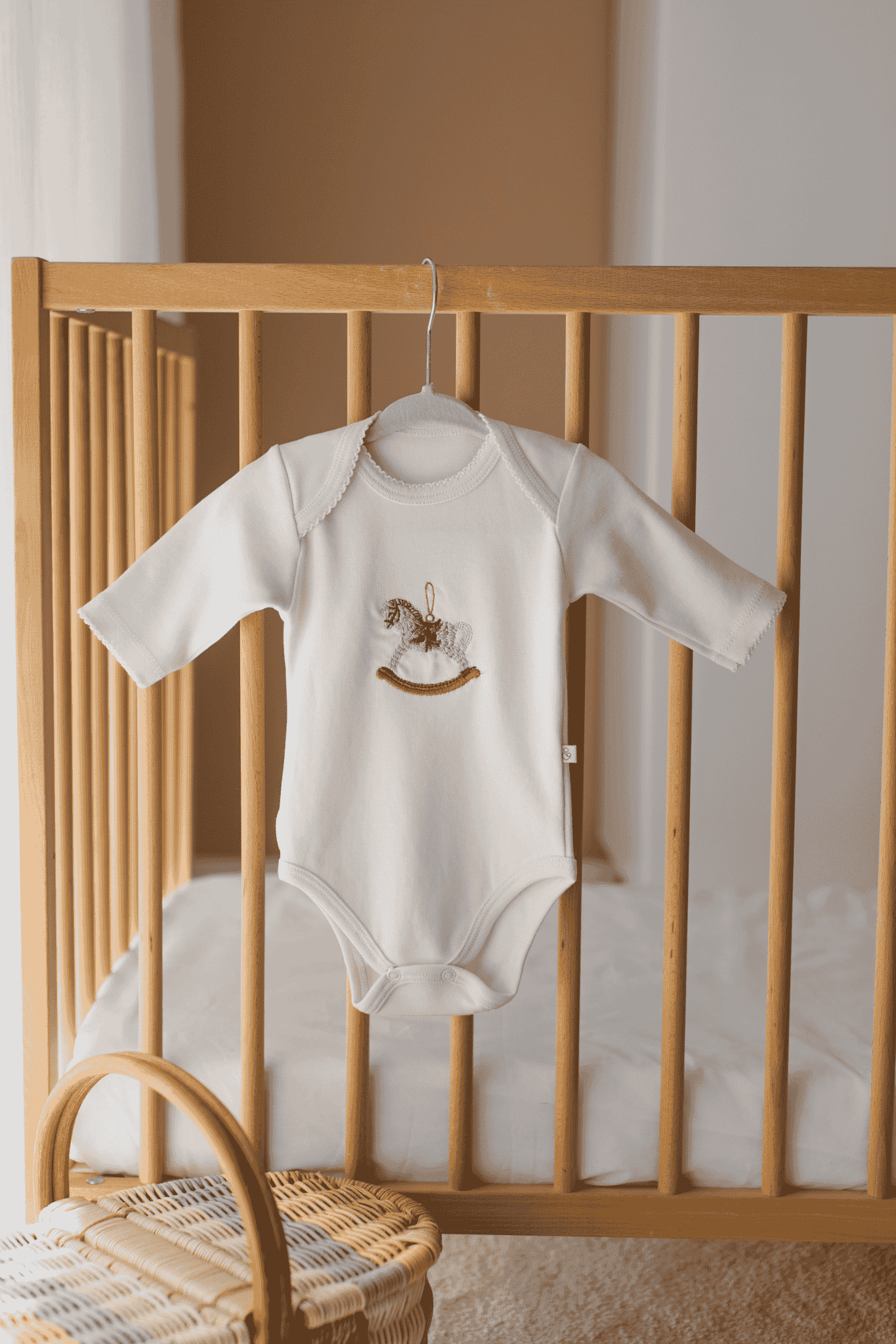 Premium %100 pamuklu Çıt çıtlı Nakışlı Uzun Kollu Bebek Zıbın Body 2li Set Takım - Nefti / Krem