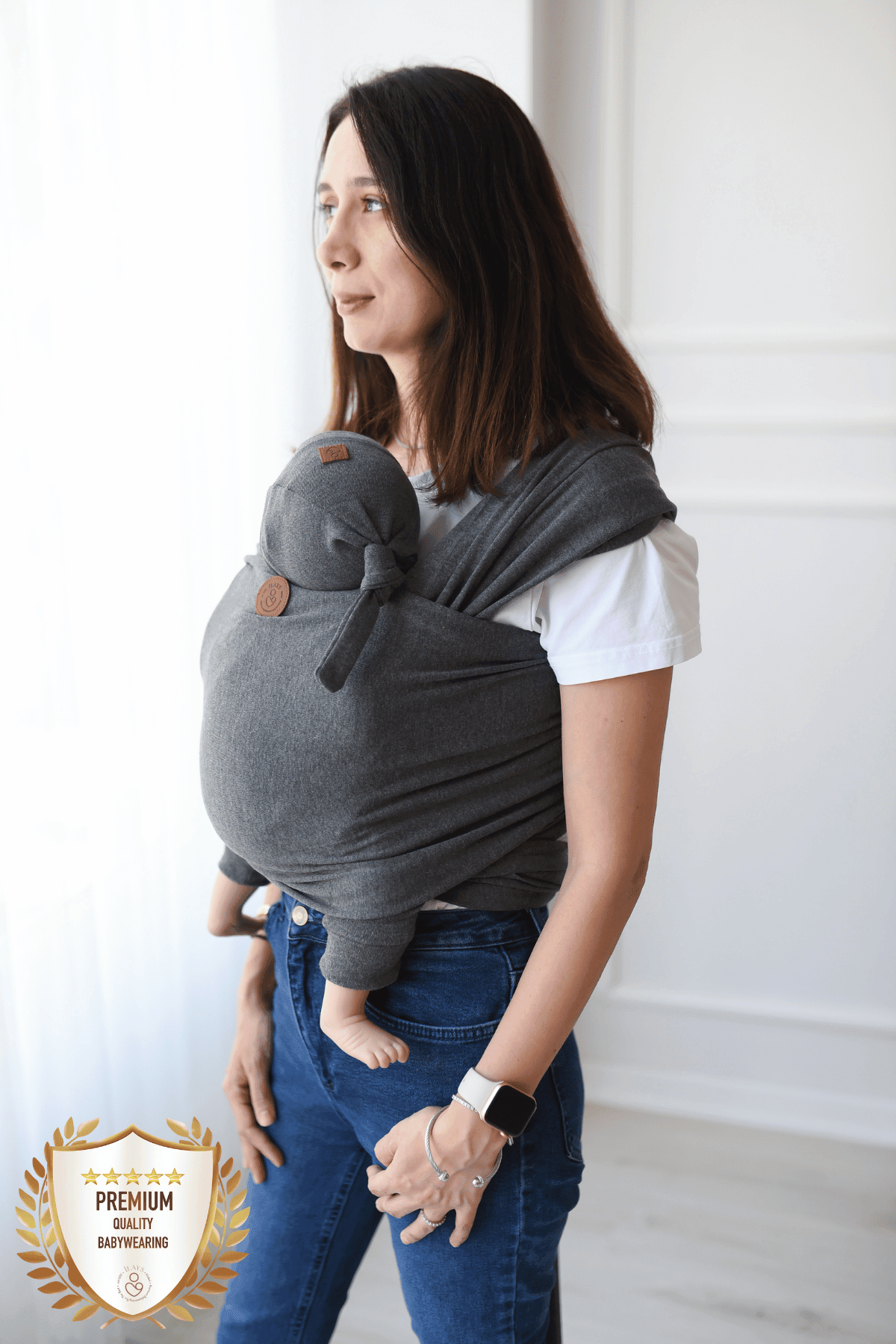 Premium Esnek Wrap Sling ( Babysling - sling - babysling - bebek taşıma şalı - babywearing - kanguru ) - Antrasit