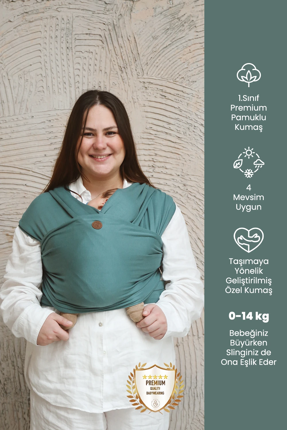 Premium Esnek Wrap Sling ( Babysling - sling - babysling - bebek taşıma şalı - babywearing - kanguru ) - Nefti yeşili