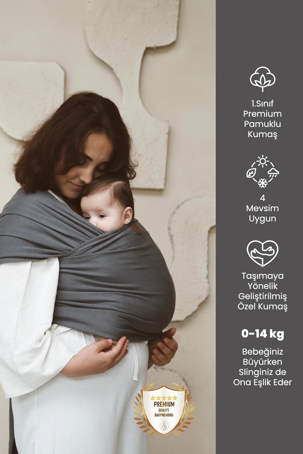 Premium Esnek Wrap Sling ( Babysling - sling - babysling - bebek taşıma şalı - babywearing - kanguru ) - Antrasit