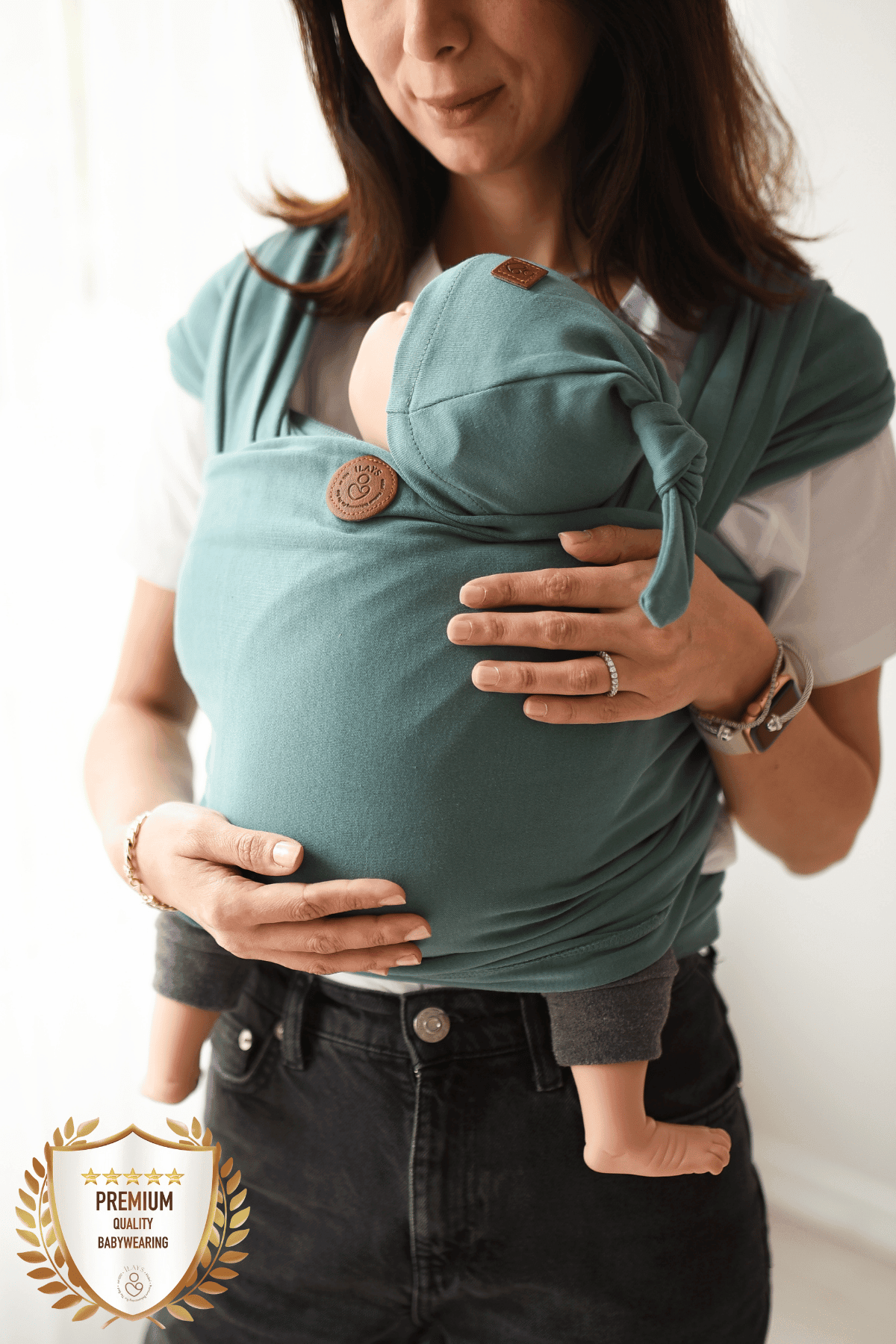 Premium Esnek Wrap Sling ( Babysling - sling - babysling - bebek taşıma şalı - babywearing - kanguru ) - Nefti yeşili