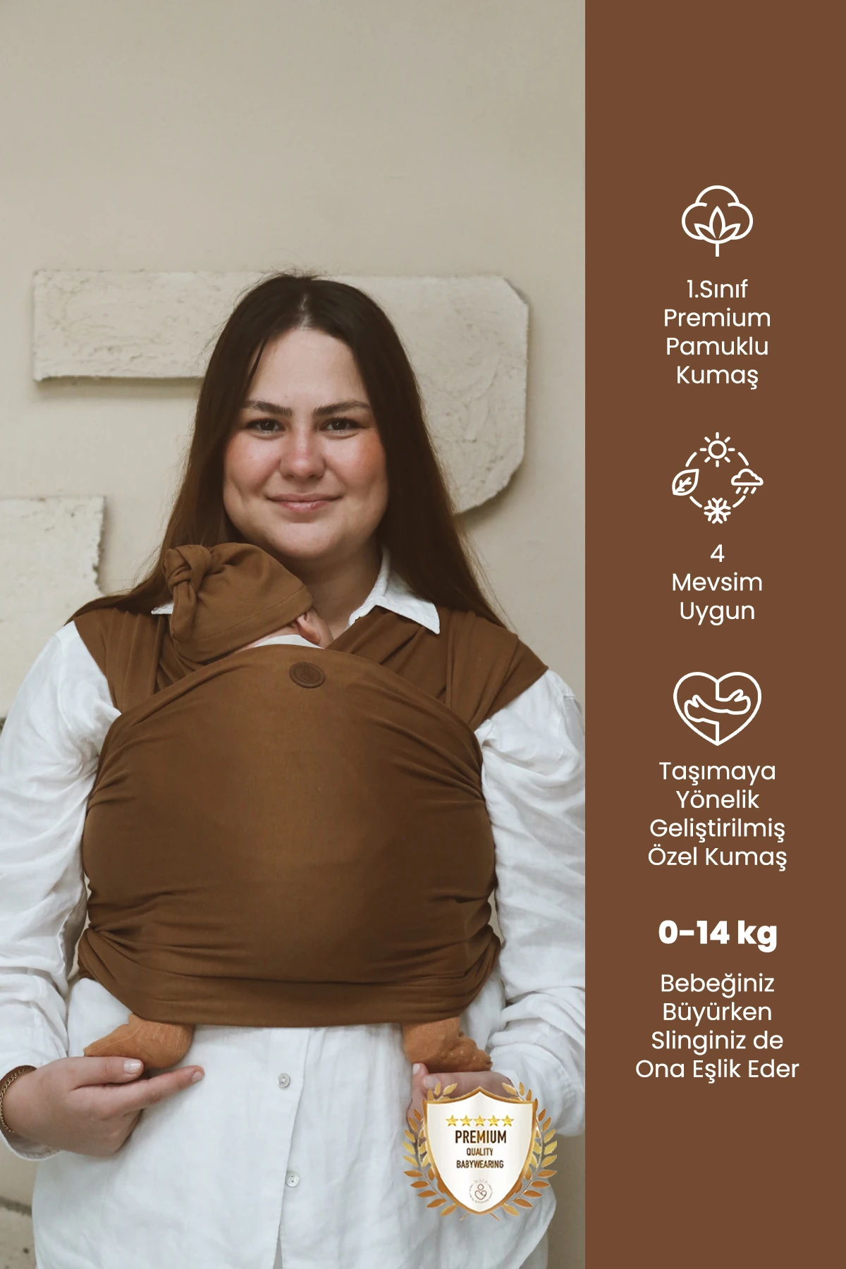 Premium Esnek Wrap Sling ( Babysling - sling - babysling - bebek taşıma şalı - babywearing - kanguru ) - Kahverengi
