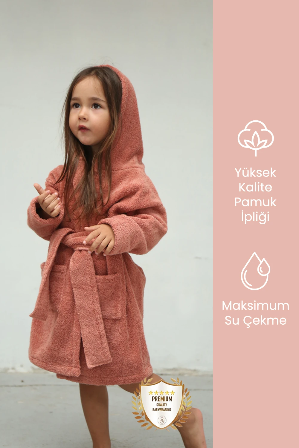 Özel Buldan Dokuması %100 Saf Pamuk Çocuk Bornozu banyo bornozu - Kiremit