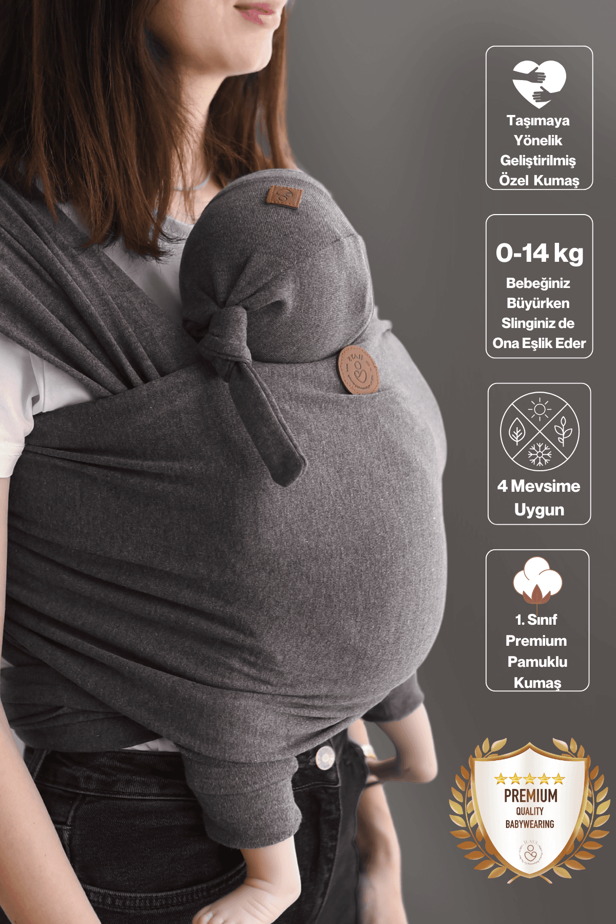 Premium Esnek Wrap Sling ( Babysling - sling - babysling - bebek taşıma şalı - babywearing - kanguru ) - Antrasit