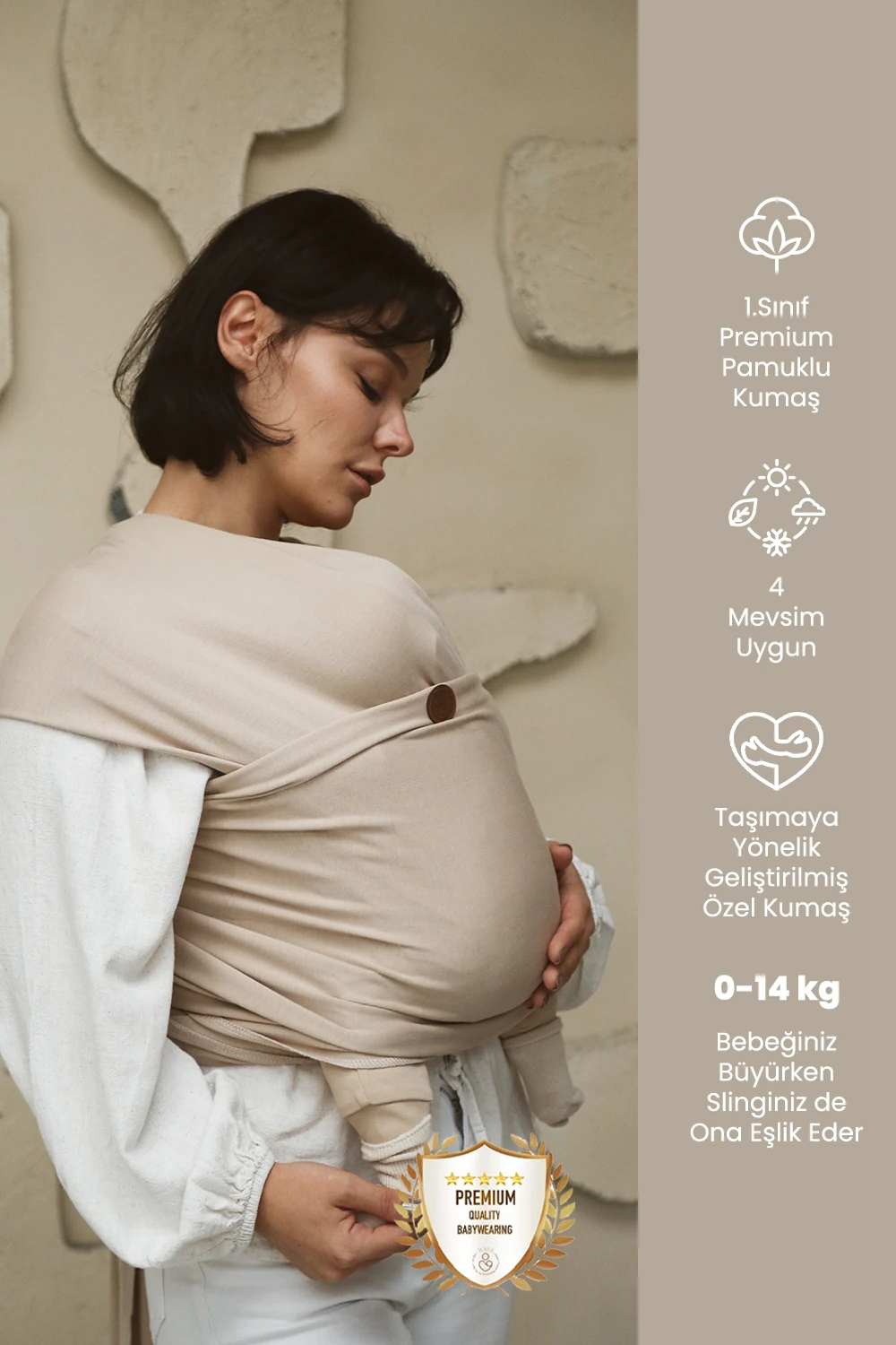 Premium Esnek Wrap Sling ( Babysling - sling - babysling - bebek taşıma şalı - babywearing - kanguru ) - Sütlü Kahve