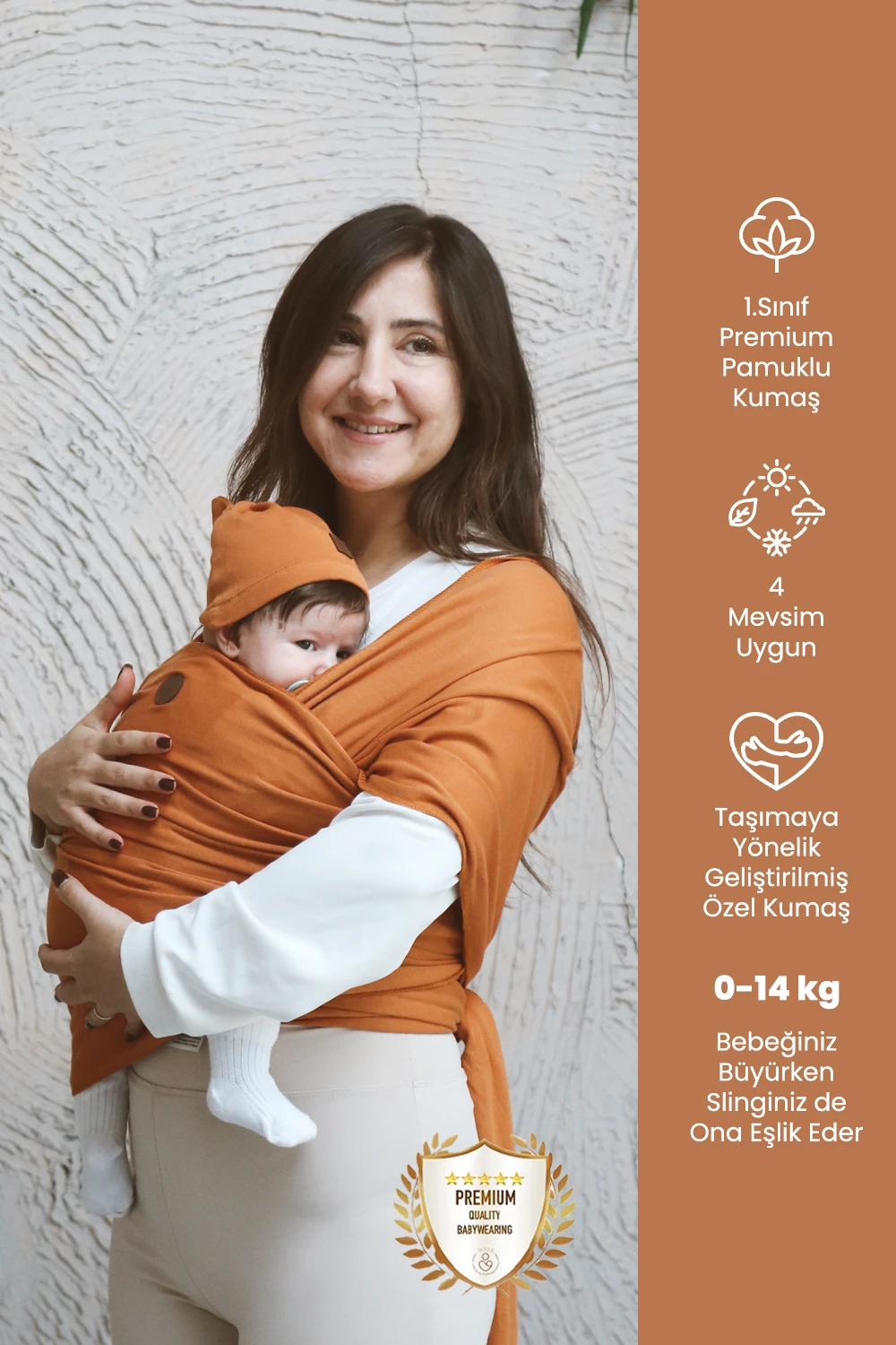 Premium Esnek Wrap Sling ( Babysling - sling - babysling - bebek taşıma şalı - babywearing - kanguru ) - Tarçın