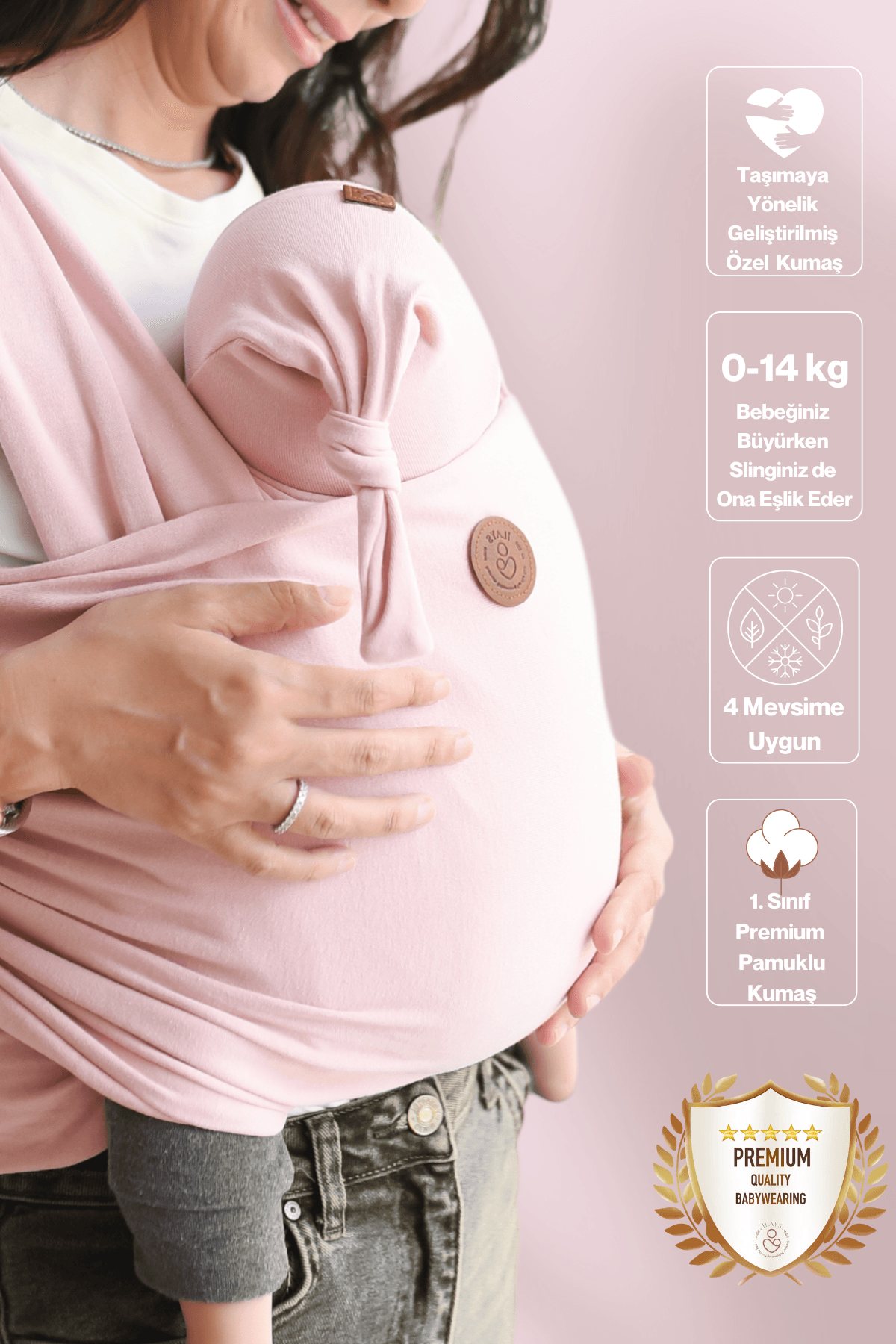 Premium Esnek Wrap Sling ( Babysling - sling - babysling - bebek taşıma şalı - babywearing - kanguru ) - Soft Pudra