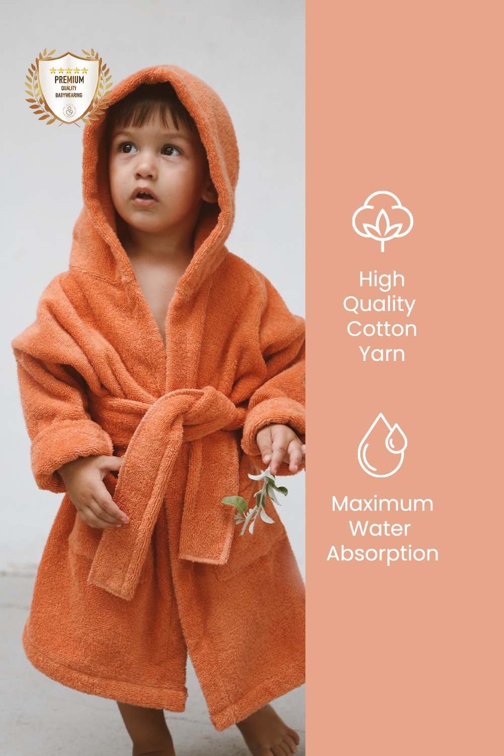 Special Buldan Weave 100% Pure Cotton Kids Bathrobe - Pumpkin