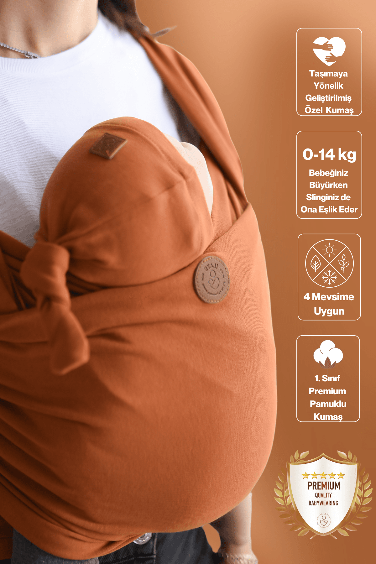 Premium Esnek Wrap Sling ( Babysling - sling - babysling - bebek taşıma şalı - babywearing - kanguru ) - Kiremit