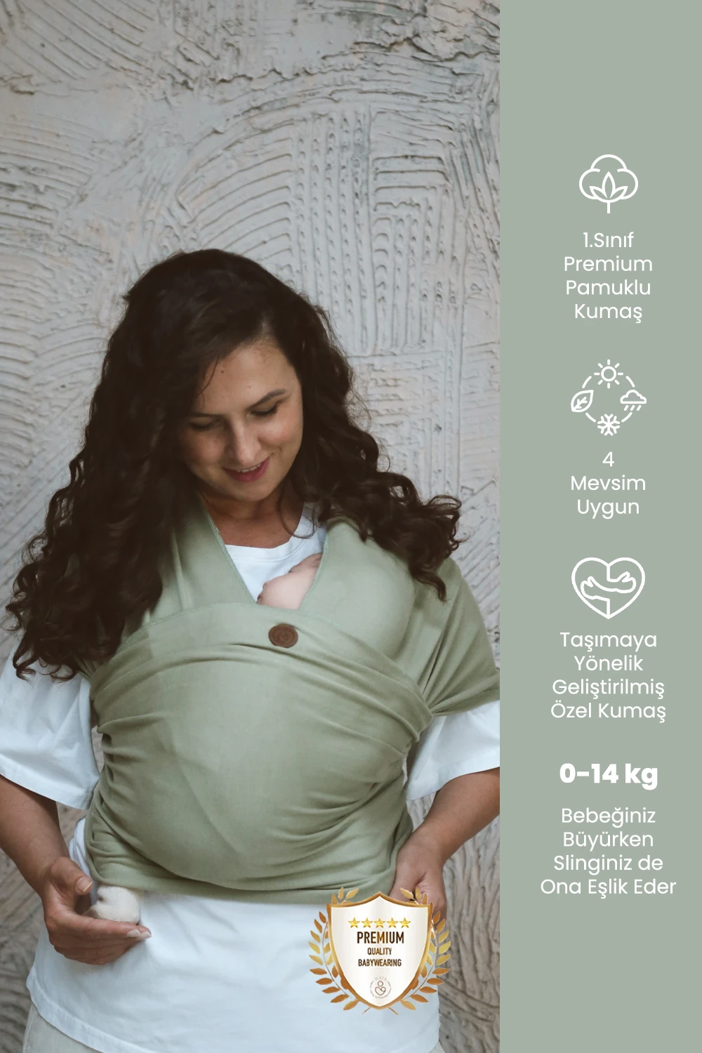 Premium Esnek Wrap Sling ( Babysling - sling - babysling - bebek taşıma şalı - babywearing - kanguru ) - Haki