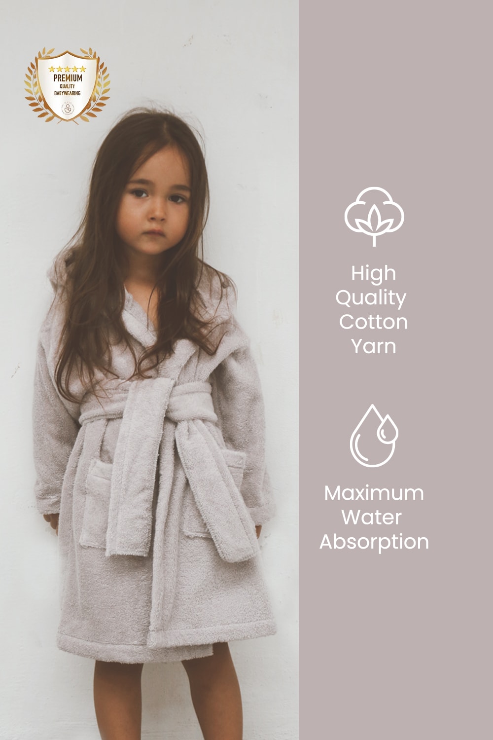 Special Buldan Weave 100% Pure Cotton Kids Bathrobe - Lilac