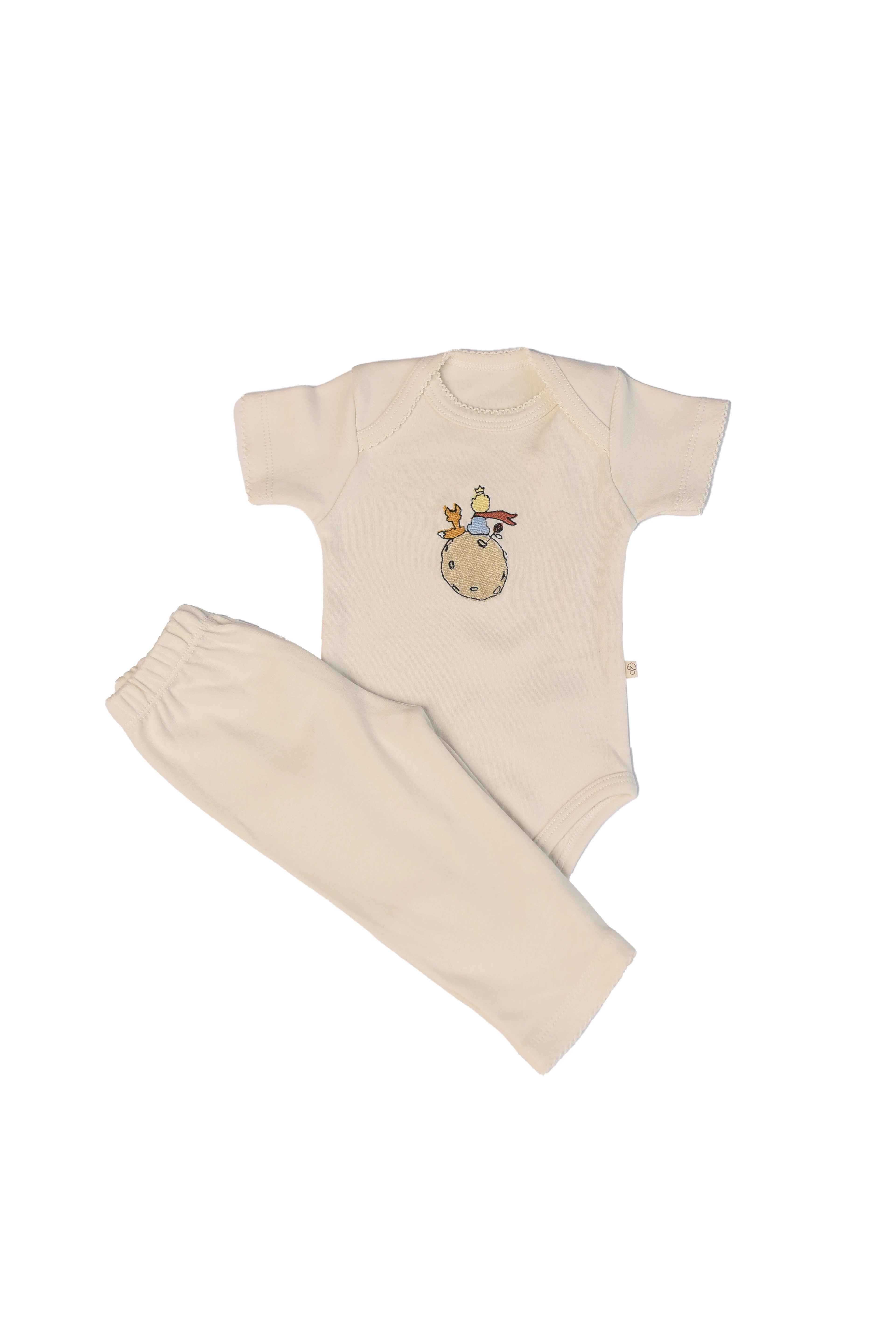 Short Sleeve Baby Bodysuit Set – Embroidered - Cream - Little Prince