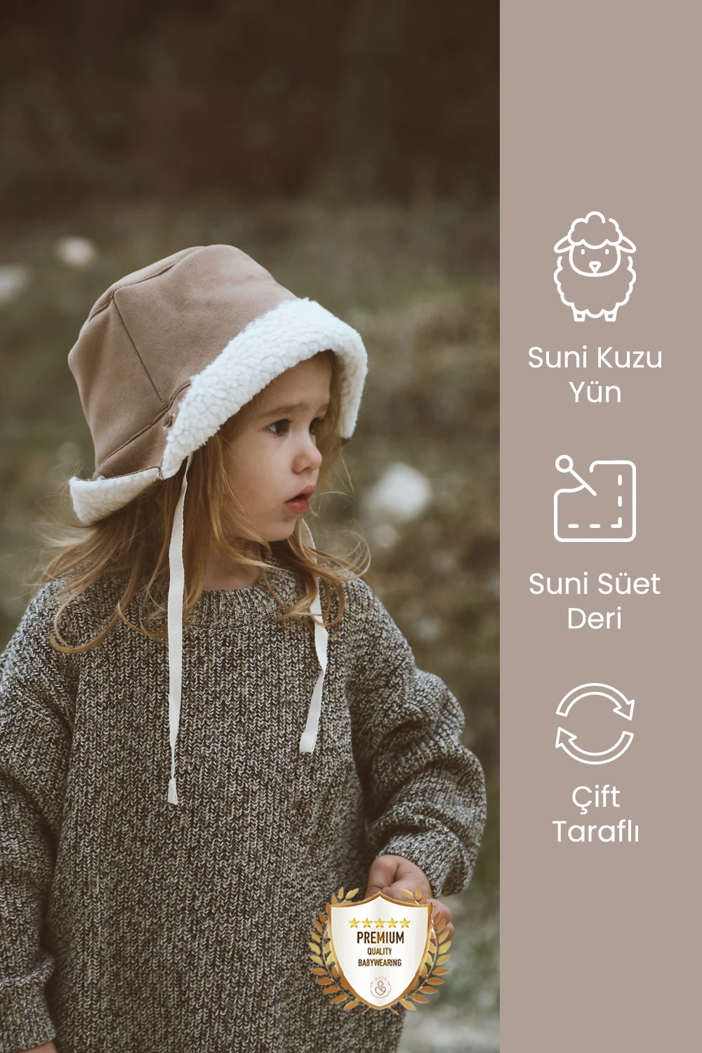 İthal Kuzu Süet Bağcıklı Kışlık Bucket Şapka çocuk şapka