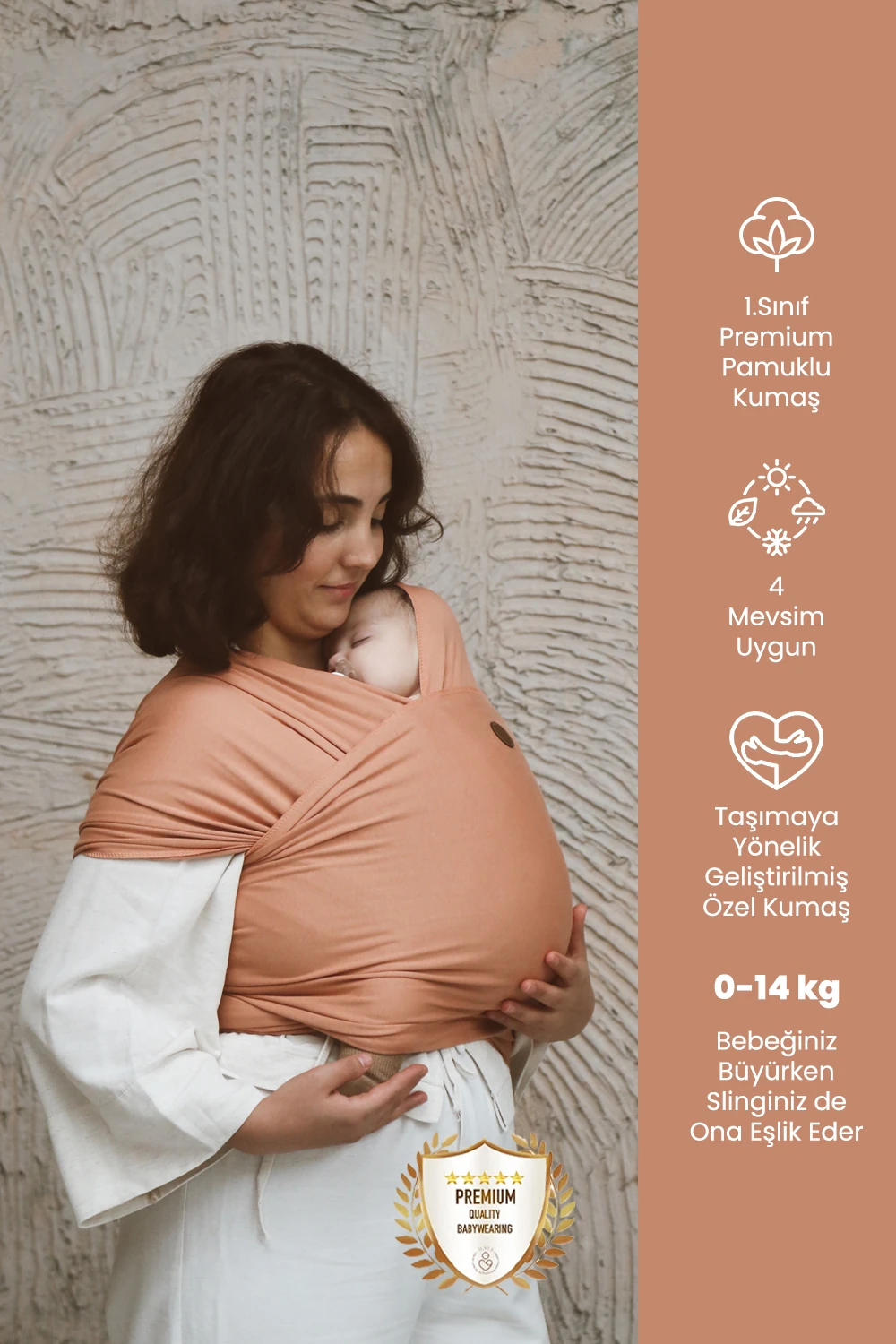 Premium Esnek Wrap Sling ( Babysling - sling - babysling - bebek taşıma şalı - babywearing - kanguru ) - Soğan Kabuğu