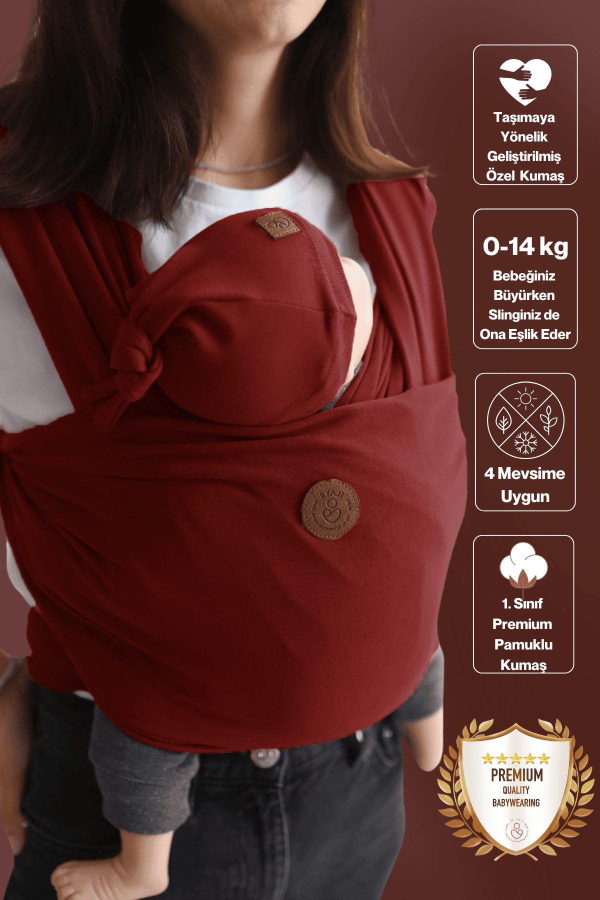 Premium Esnek Wrap Sling ( Babysling - sling - babysling - bebek taşıma şalı - babywearing - kanguru ) - Bordo