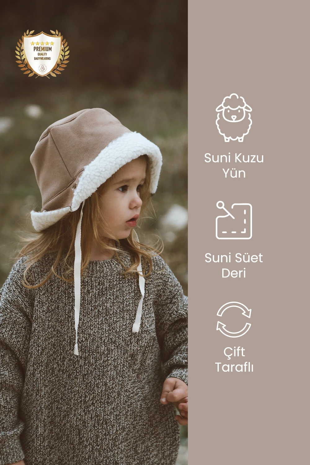 İthal Kuzu Süet Bağcıklı Kışlık Bucket Şapka çocuk şapka