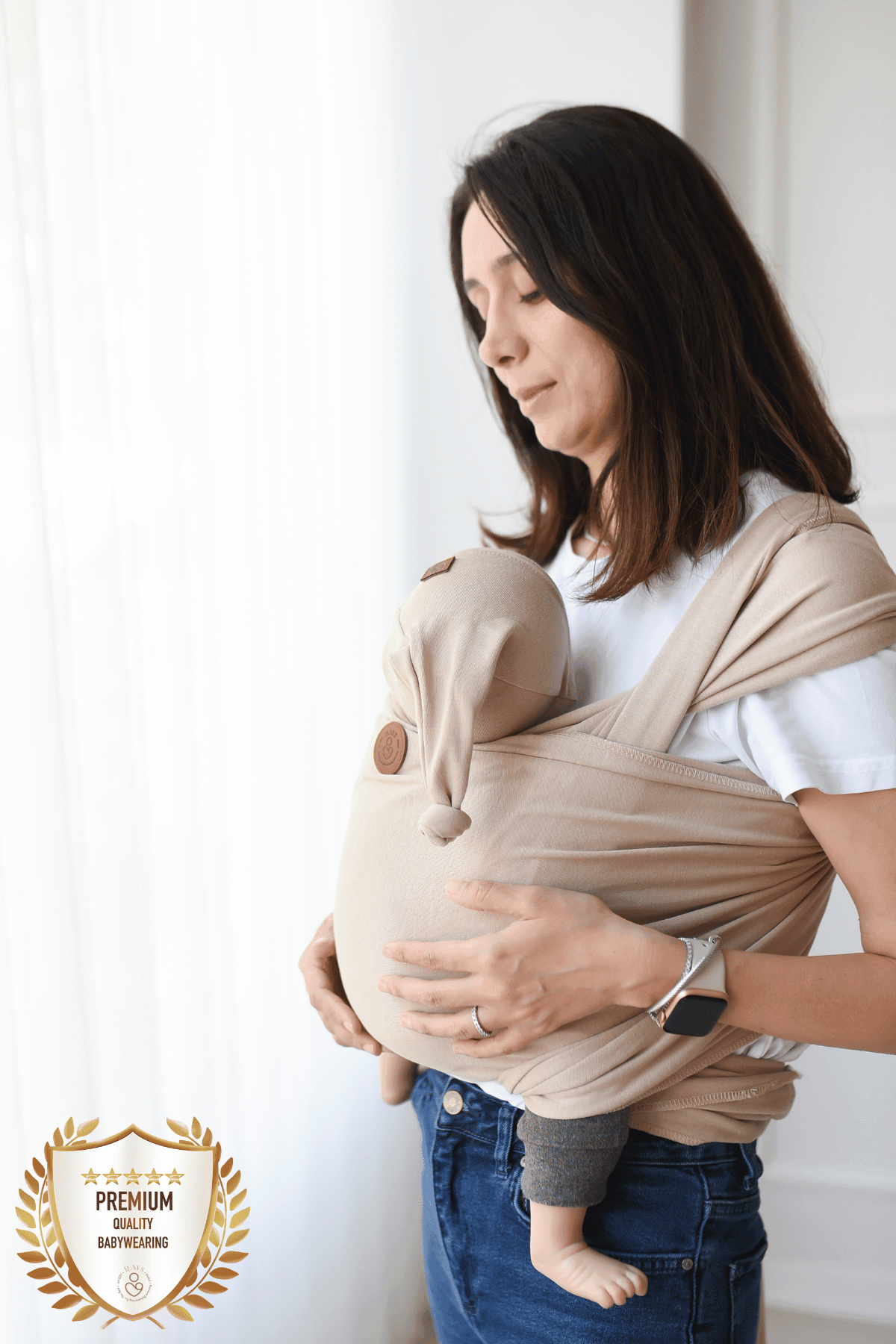 Premium Esnek Wrap Sling ( Babysling - sling - babysling - bebek taşıma şalı - babywearing - kanguru ) - Sütlü Kahve