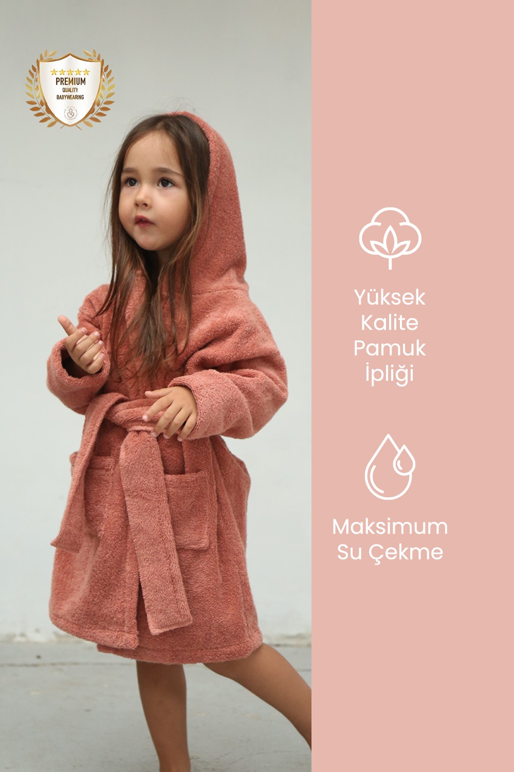 Özel Buldan Dokuması %100 Saf Pamuk Çocuk Bornozu banyo bornozu - Kiremit