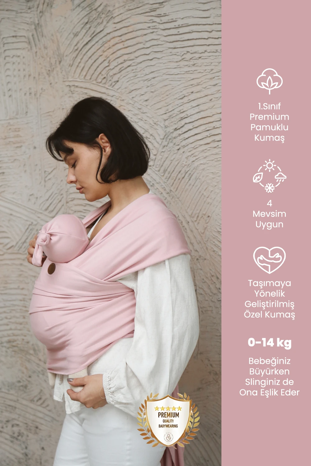 Premium Esnek Wrap Sling ( Babysling - sling - babysling - bebek taşıma şalı - babywearing - kanguru ) - Soft Pudra
